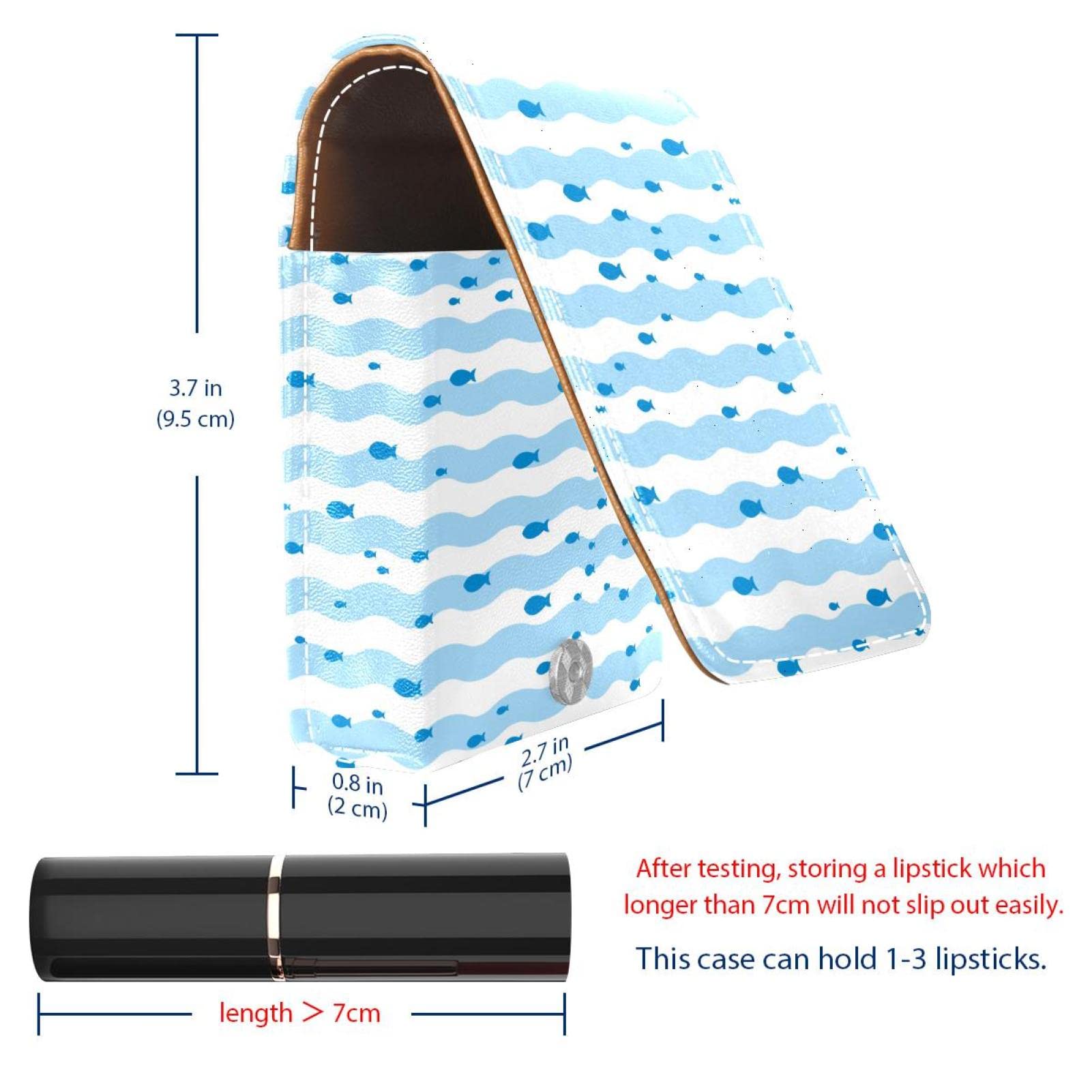 Personalized Lipstick Case - Portable Makeup Bag & Cosmetic Pouch Organizer with Blue White Wave Stripe Fish Design - Perfect for Travel, Gift, and Daily Makeup Storage