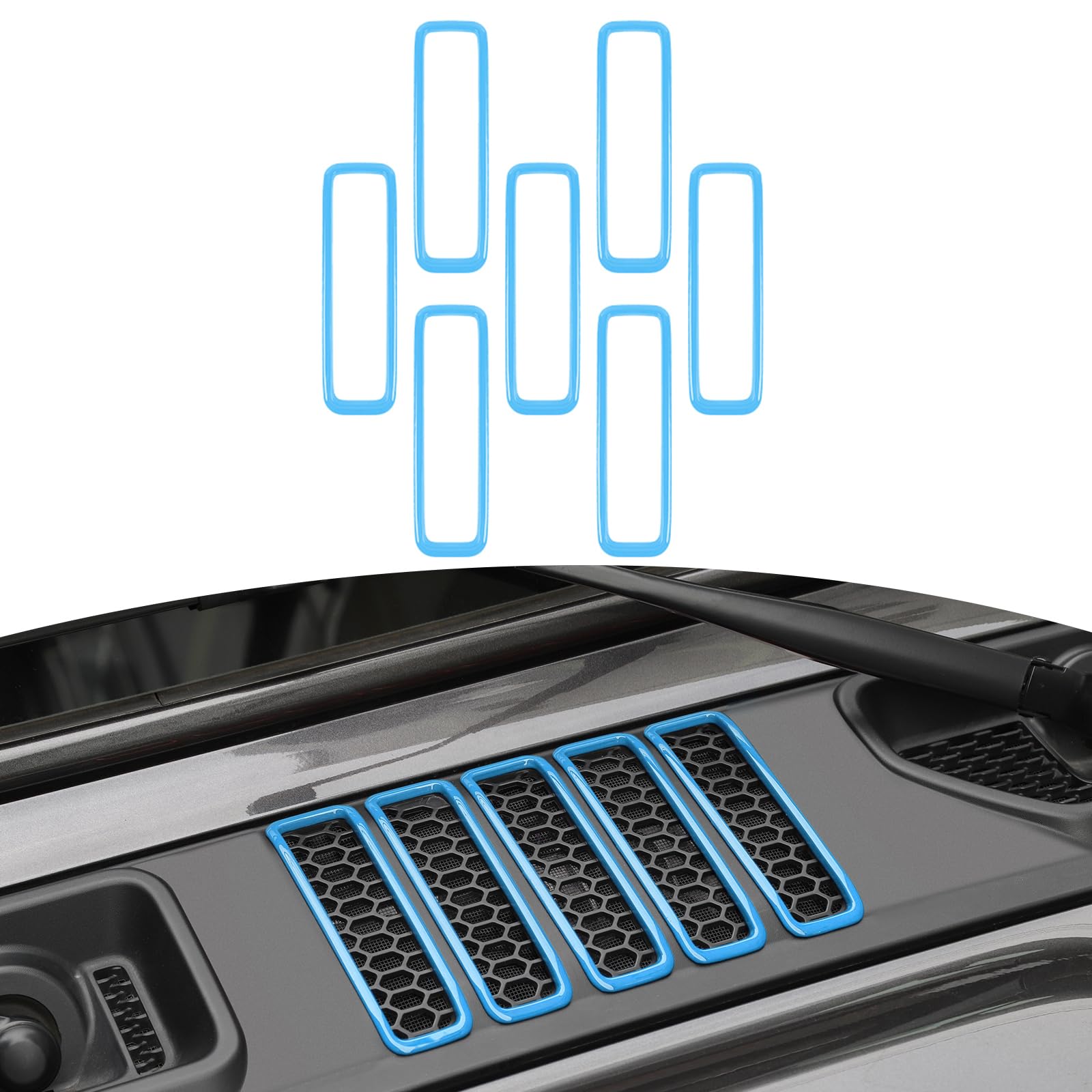 Jeep Wrangler JL JLU & Gladiator JT Hood Vents Cover Trim (2018-2024) - Baby Blue Exterior Accessories 7pcs - Enhance Style & Engine Cooling for Off-Road Adventures