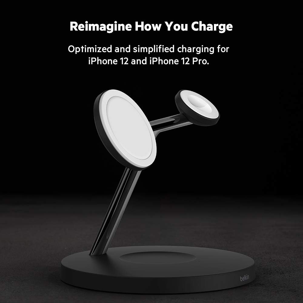 Belkin BoostCharge PRO 3-in-1 Wireless Charger with MagSafe for iPhone 15/14/13/12 & Apple Watch & AirPods - Fast 15W Magnetic Charging Station for Home, Office & Travel