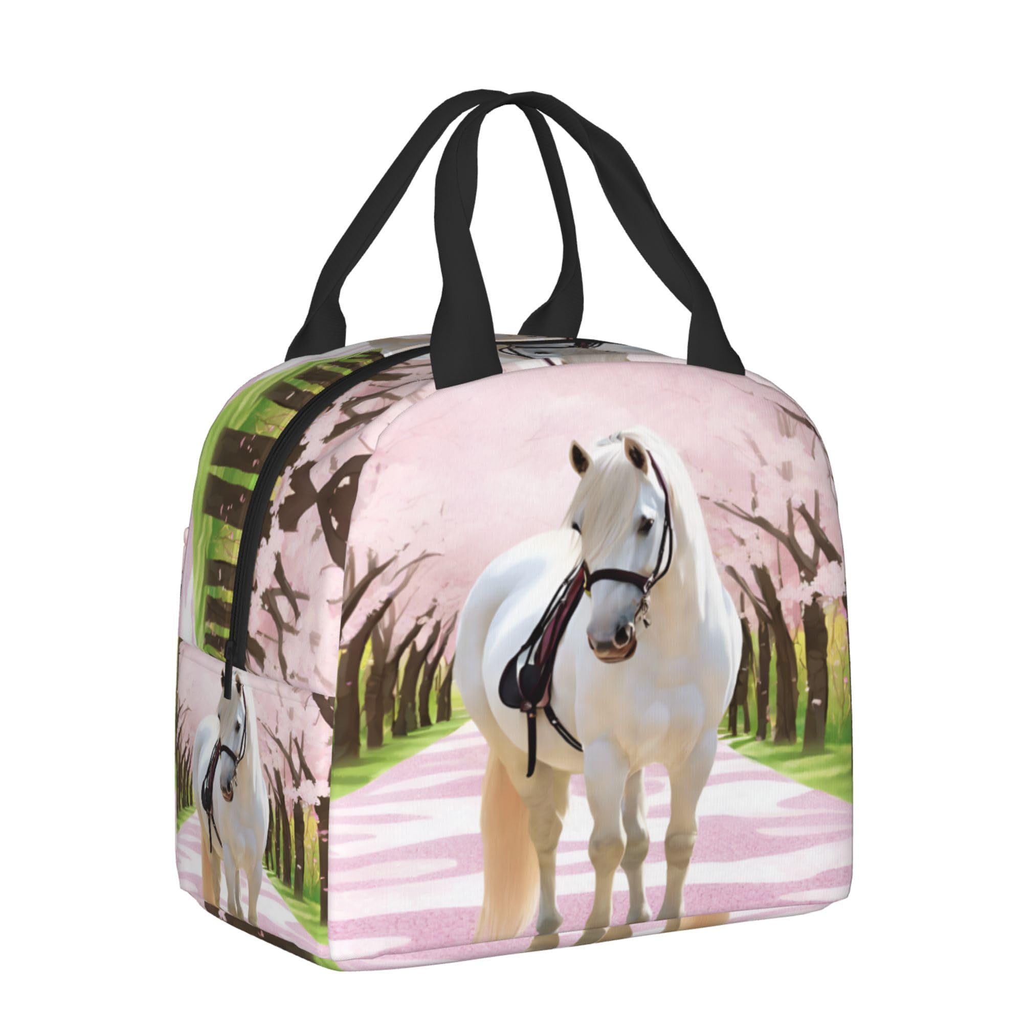 Insulated Lunch Box for Kids - Reusable Thermal Lunch Bag for Boys & Girls - Perfect for School, Camping, Hiking, Picnic, Beach & Travel - White Horse Design