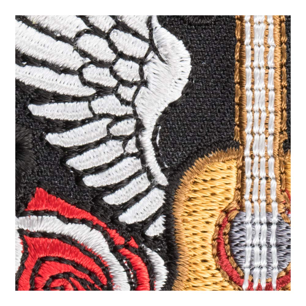 PatchStop Guitar Roses Angel Wings Iron On Patches for Clothing & Jeans - 3x3 Inch Small DIY Sew On Embroidered Patches for Jackets, Bags, Backpacks - Decorative Music Patches for Denim, Hoodies & DIY Crafts | Perfect for Customizing Outfits, Accessories & Gifts