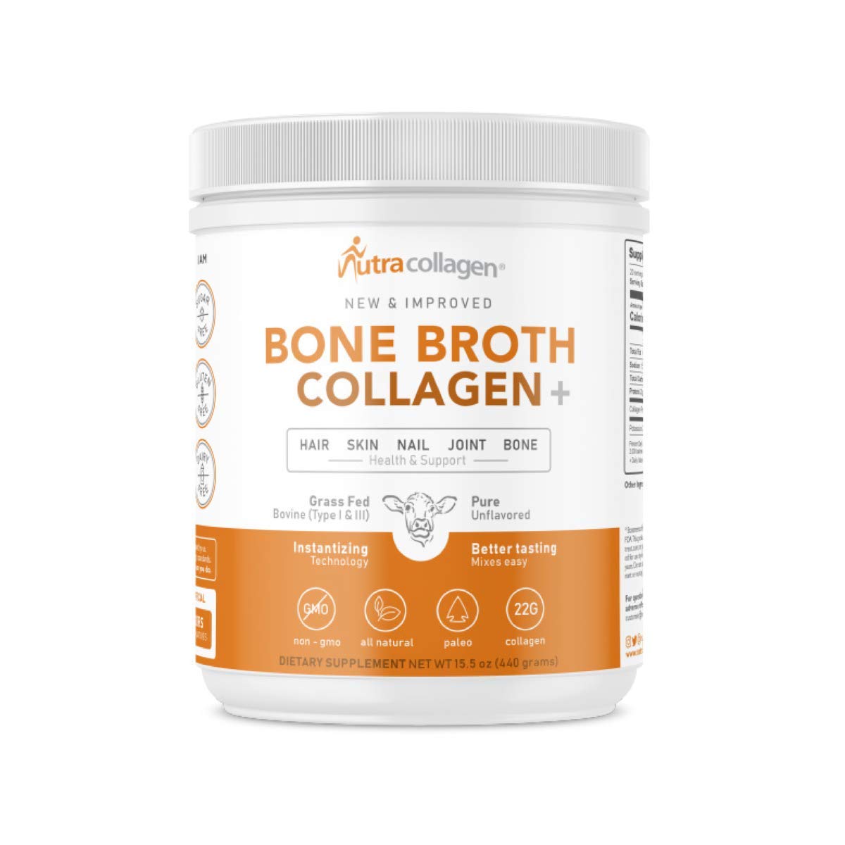 Grass-Fed Collagen Peptides Protein Powder - 100% Natural Bone Broth Collagen, Gluten Free, Dairy Free, Non-GMO, Paleo & Keto Friendly, 20g Protein per Serving, Unflavored (20 Servings) | Supports Joint Health, Skin Elasticity & Gut Wellness - Ideal for Smoothies, Coffee & Baking