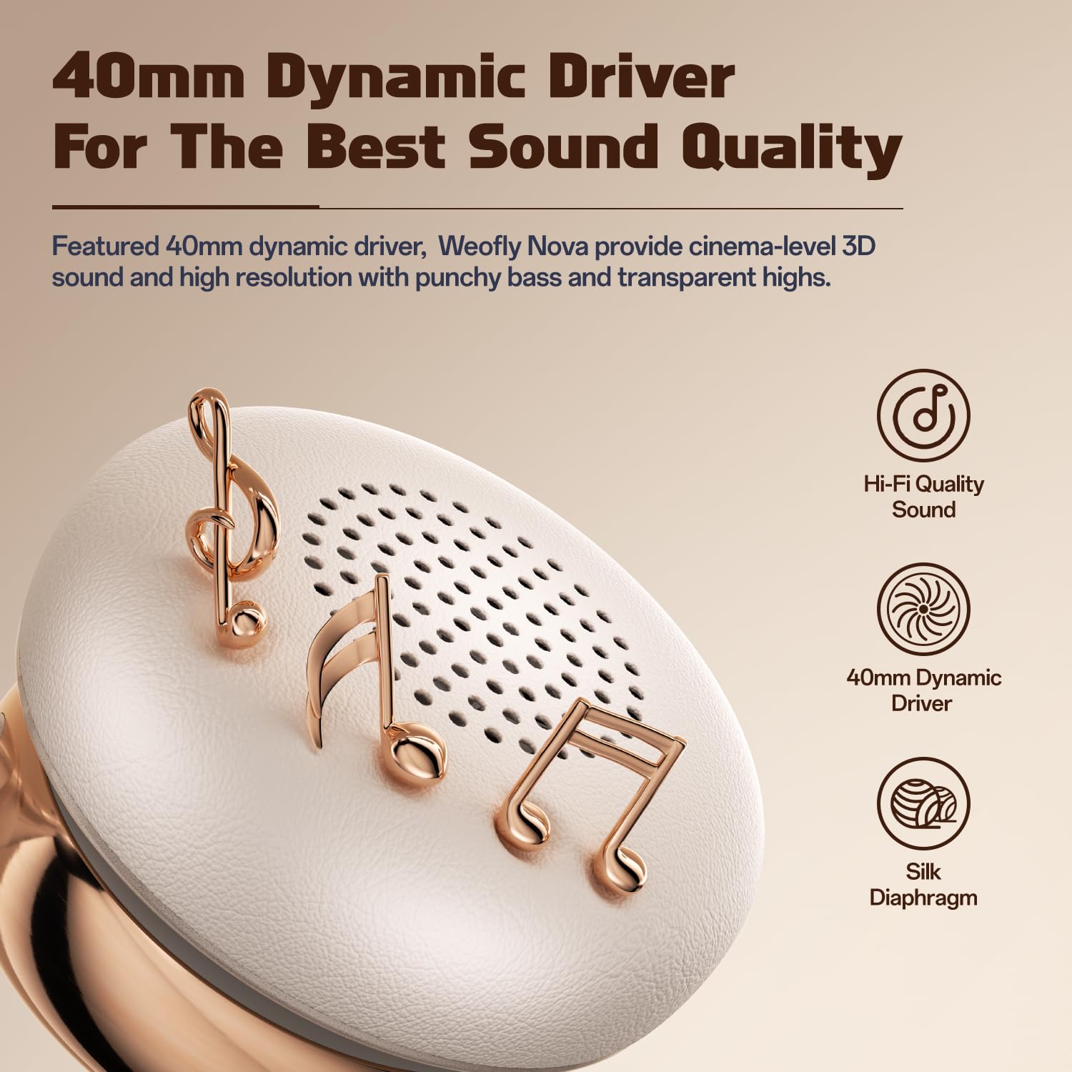 Nova Active Noise Cancelling Wireless Over-Ear Bluetooth Headphones 5.4 with Mic - Hi-Fi Sound, 58H Playtime, Comfortable Ear Cushions (Brown) - Perfect for Travel, Work & Music Lovers