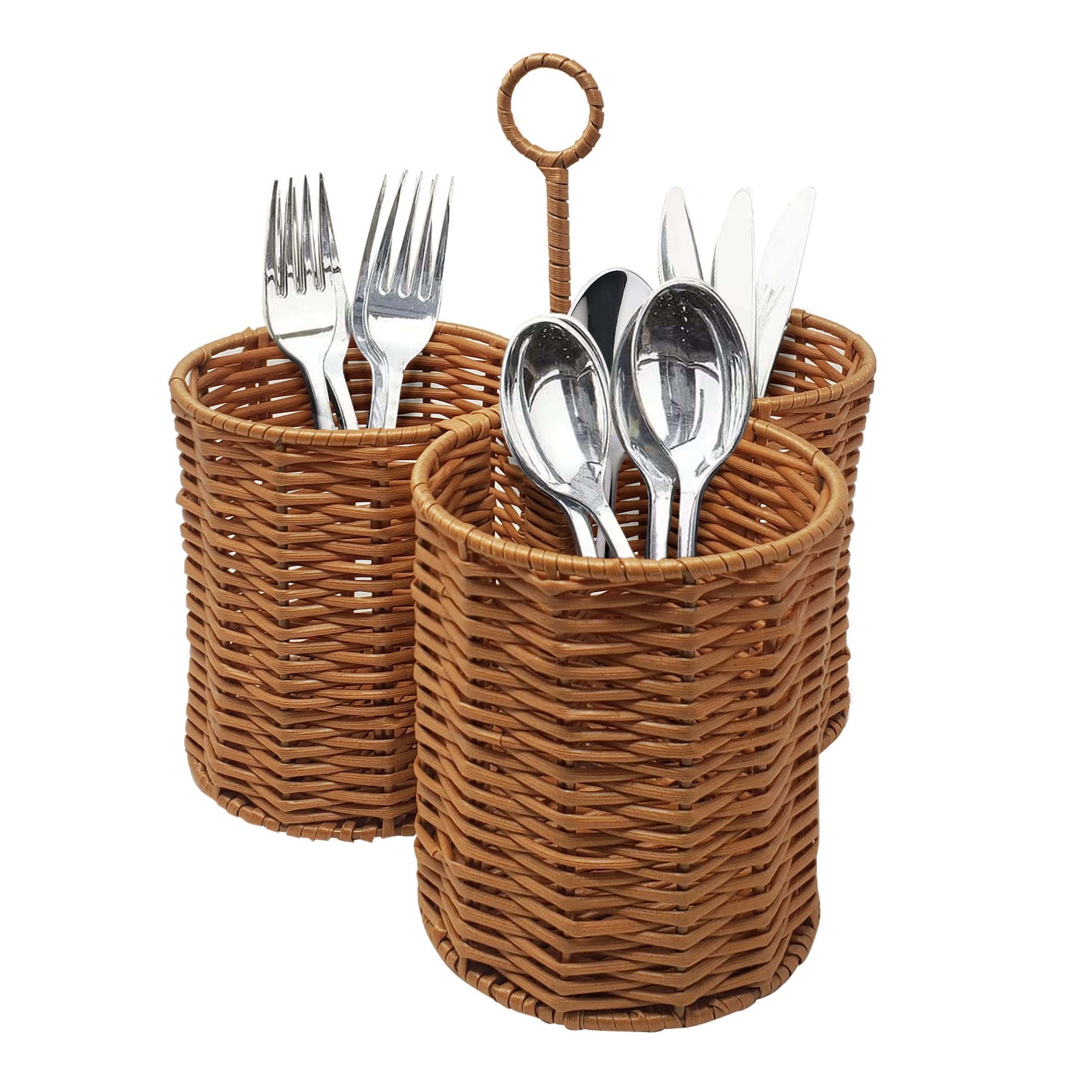 Kovot Poly-Wicker Woven Cutlery Storage Organizer Caddy - Kitchen Utensil Holder for Drawer, Table, Cabinet & Pantry | Indoor & Outdoor Use | 8.5