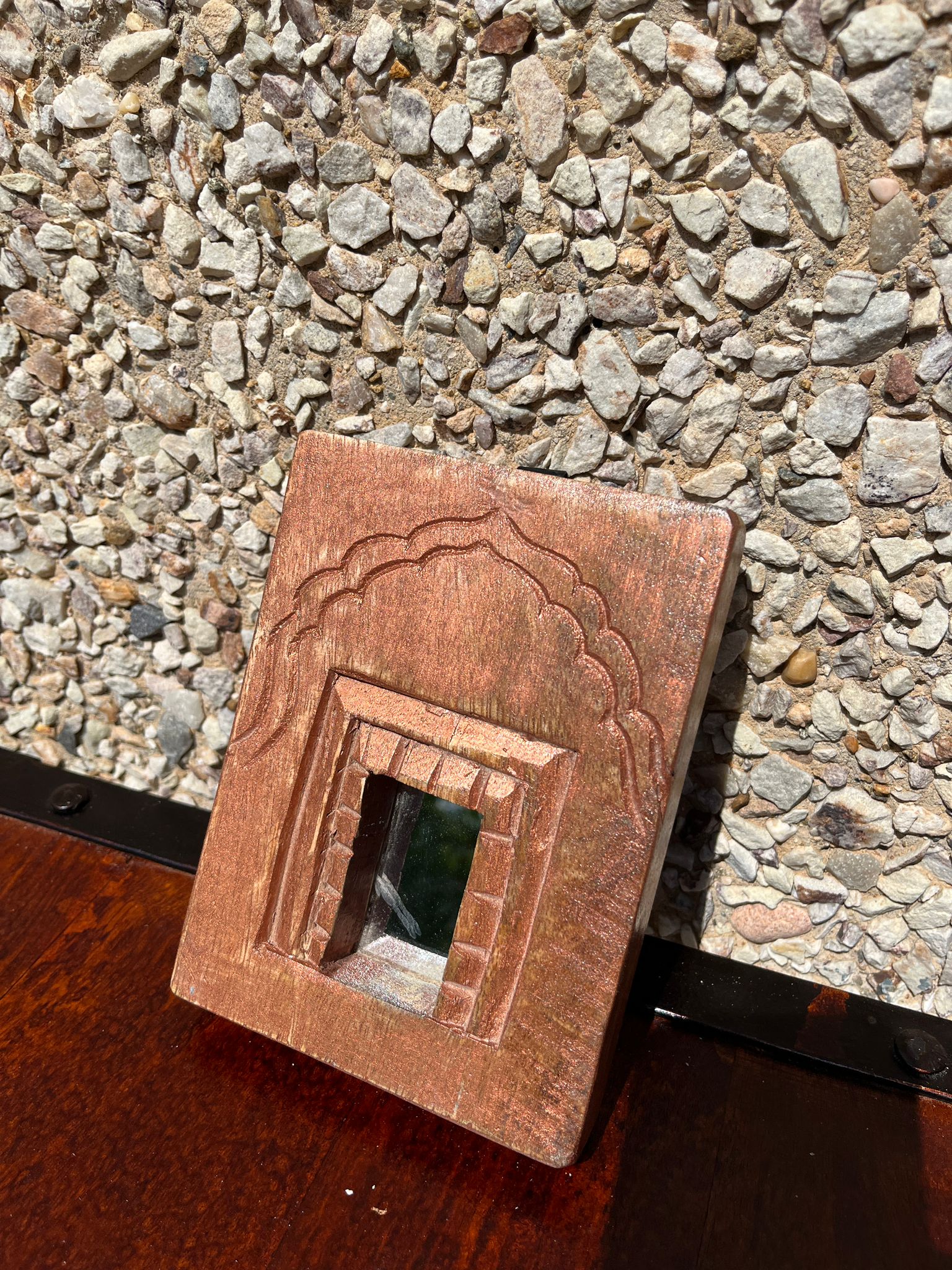 Hand Carved Indian Solid Wood Temple Mirror - Brown 113 - Elegant Wall Decor for Living Room, Bedroom, or Meditation Space