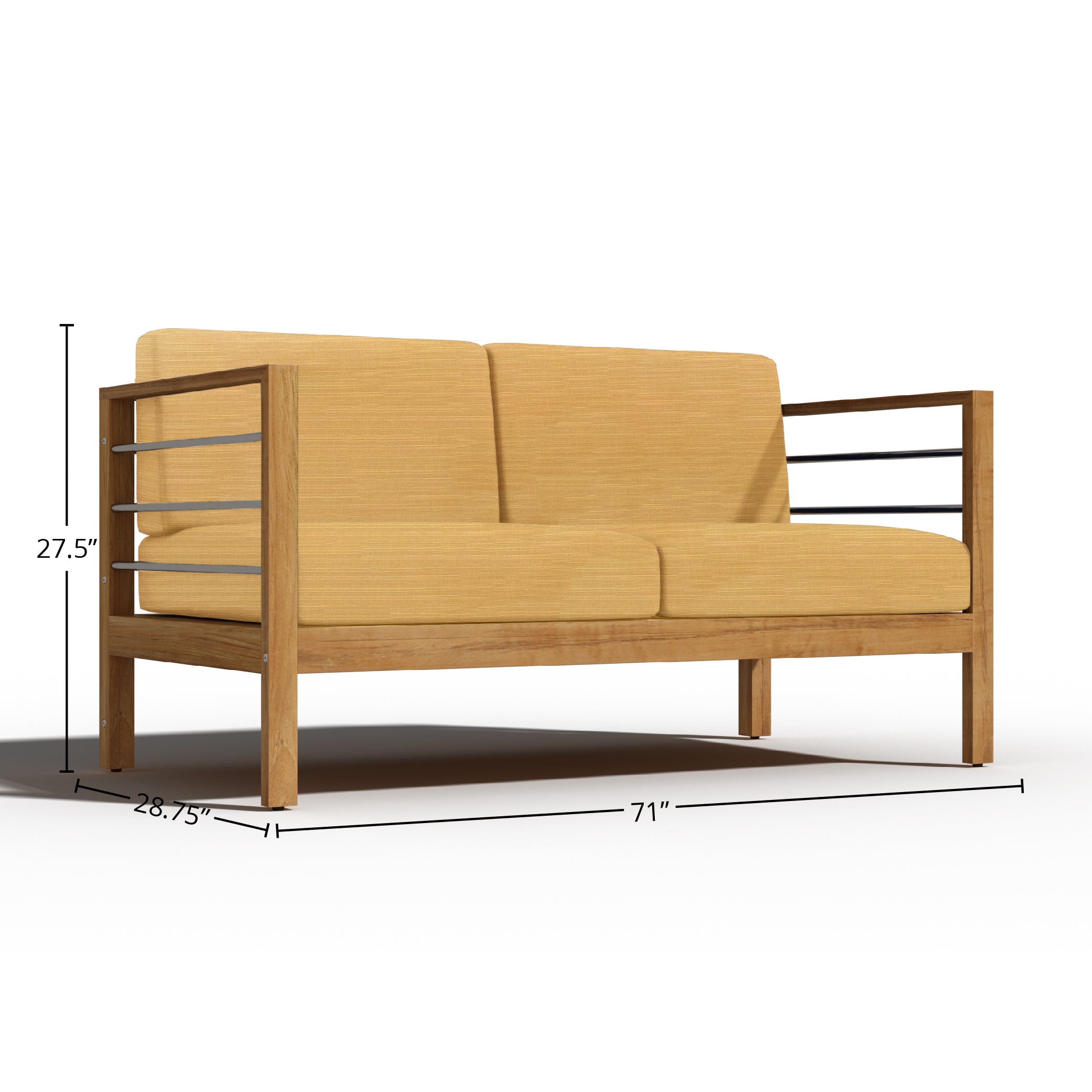 Premium Leon 3-Person Teak Outdoor Sofa Set with Weather-Resistant Sunbrella Dupione Cornsilk Cushions - Patio, Garden & Poolside Lounge Furniture for Backyard, Deck or Outdoor Living Space
