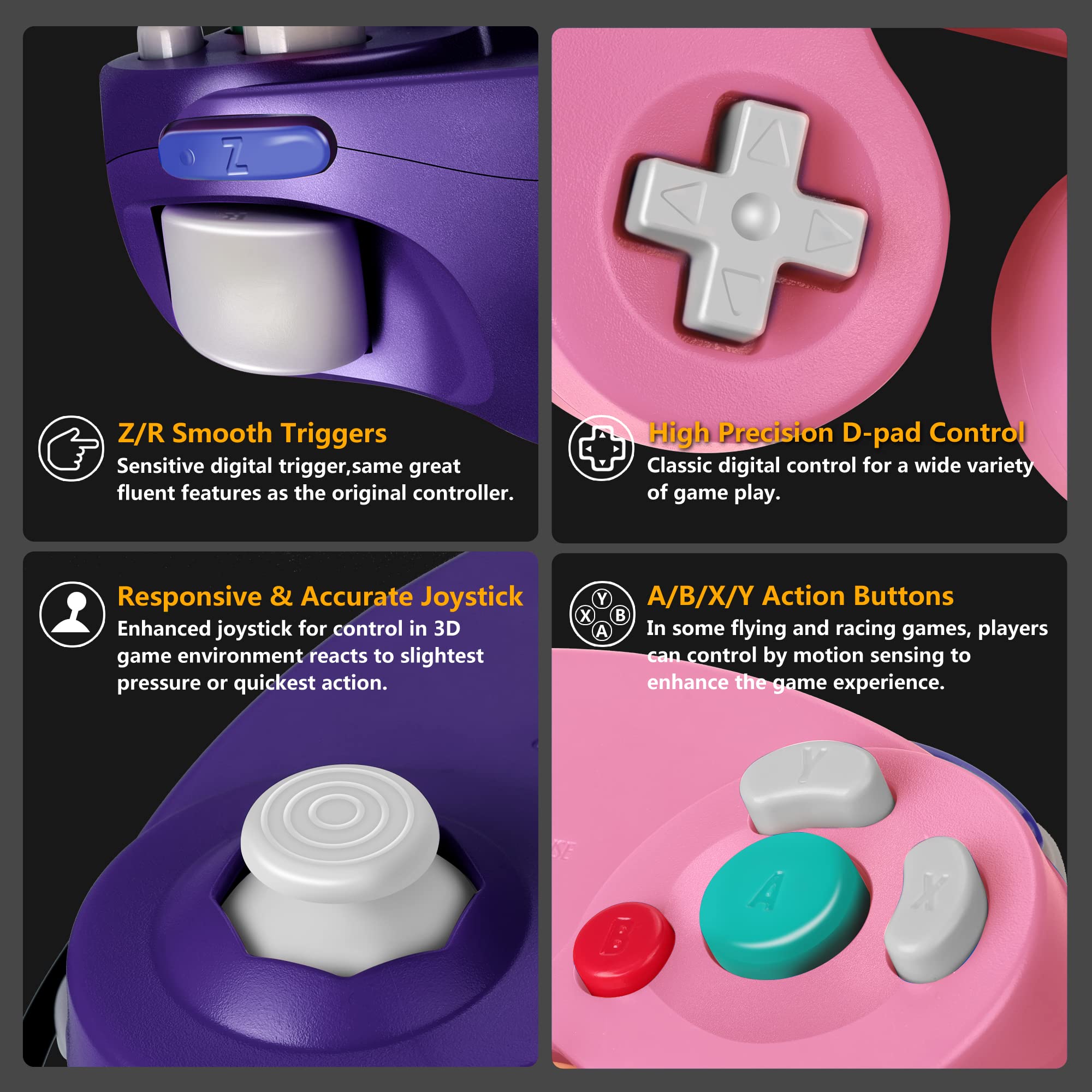 FIOTOK Gamecube Controller 2-Pack for Wii - Enhanced Black & Pink | Classic Gaming Accessory