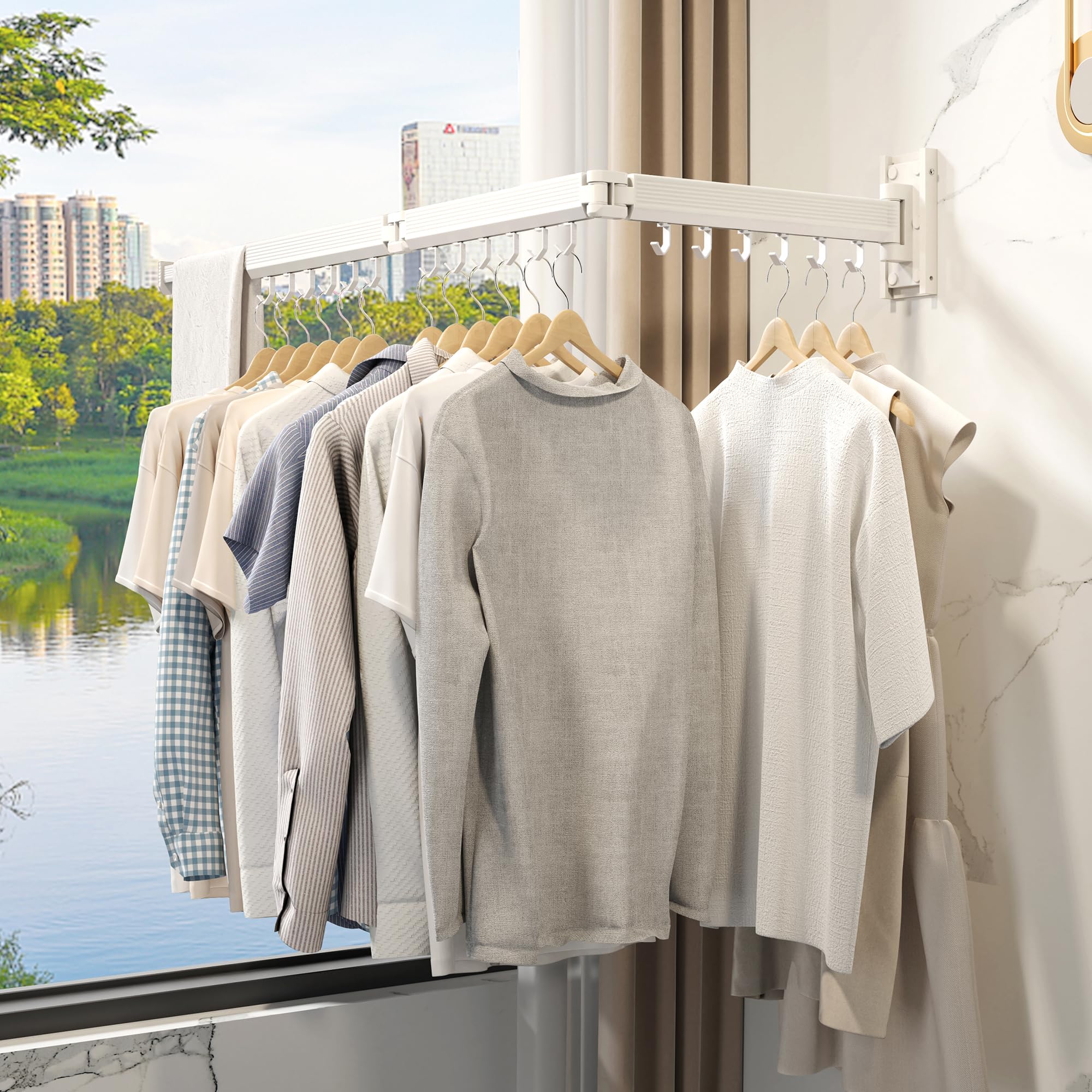 Wall Mounted Laundry Drying Rack - Retractable & Collapsible for Small Spaces