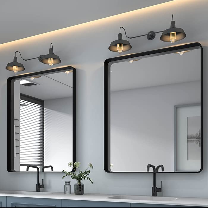Modern Black Frame Bathroom Mirror for Wall - 30 x 22 Inch Rectangle Round Vanity Mirror with Matte Finish, Farmhouse Style - Perfect for Bathroom, Bedroom, and Entryway Décor