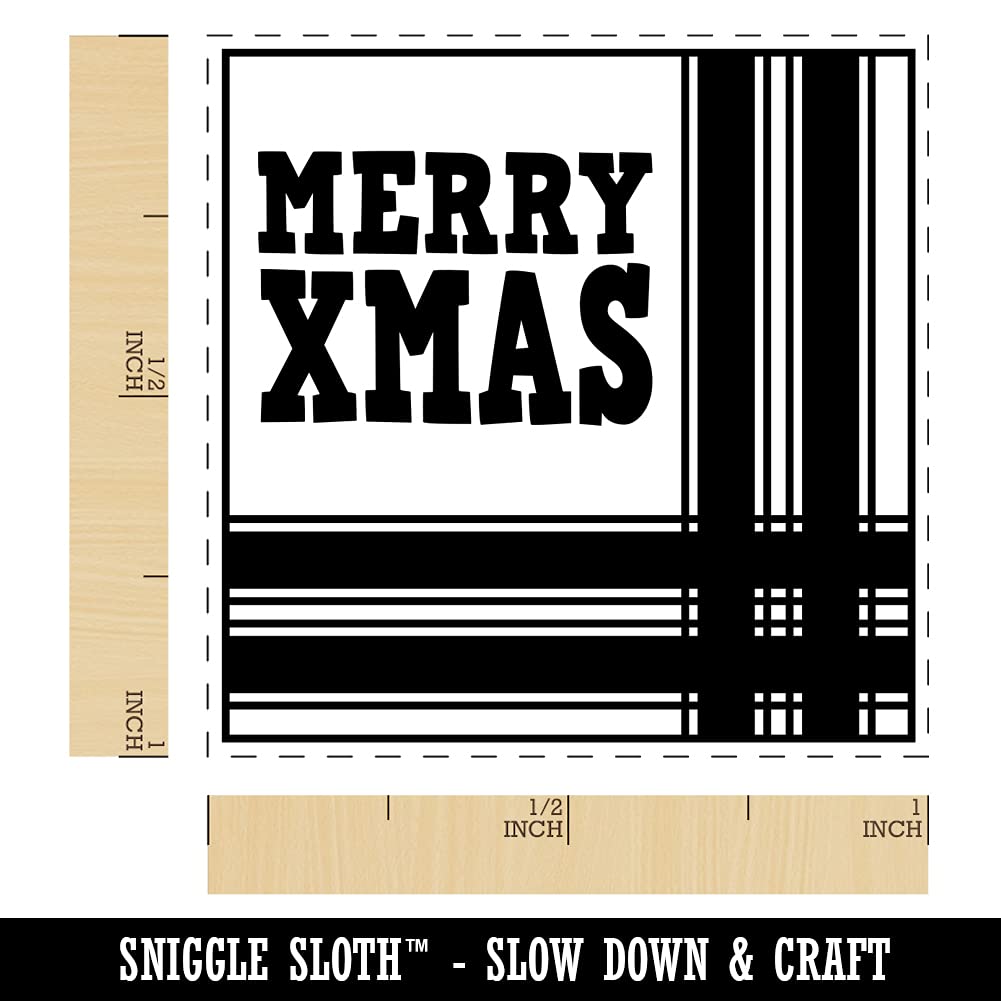 Merry Christmas Self-Inking Rubber Stamp with Corner Ribbon - 1 Inch Small Red Ink Stamper for Holiday Cards, Gift Wrapping & DIY Crafts