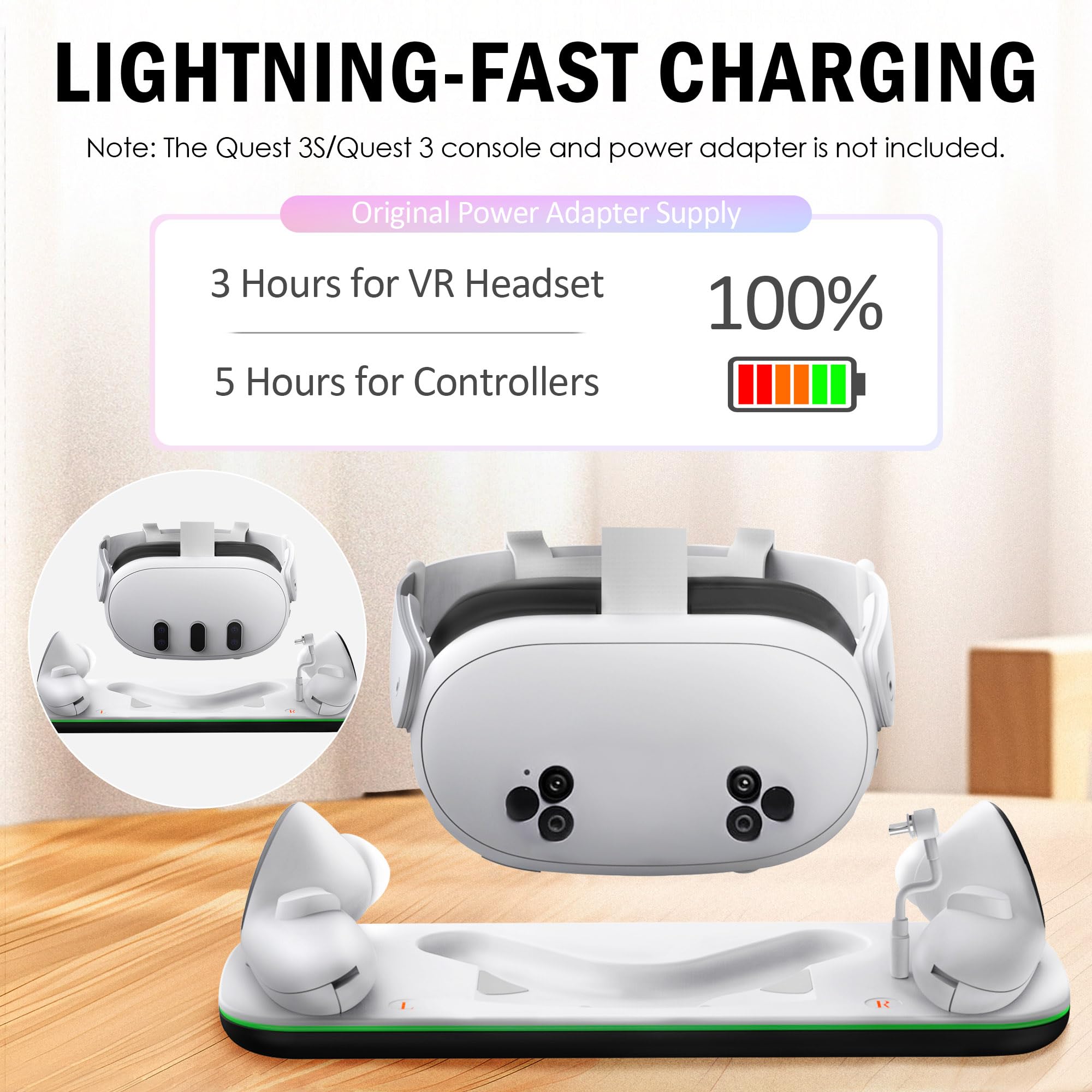 Meta Quest 3/3S Charging Dock - Magnetic Type-C VR Headset Stand with Rechargeable Battery & Controller Holder | Perfect for Gaming, VR Streaming & Home Entertainment Setup