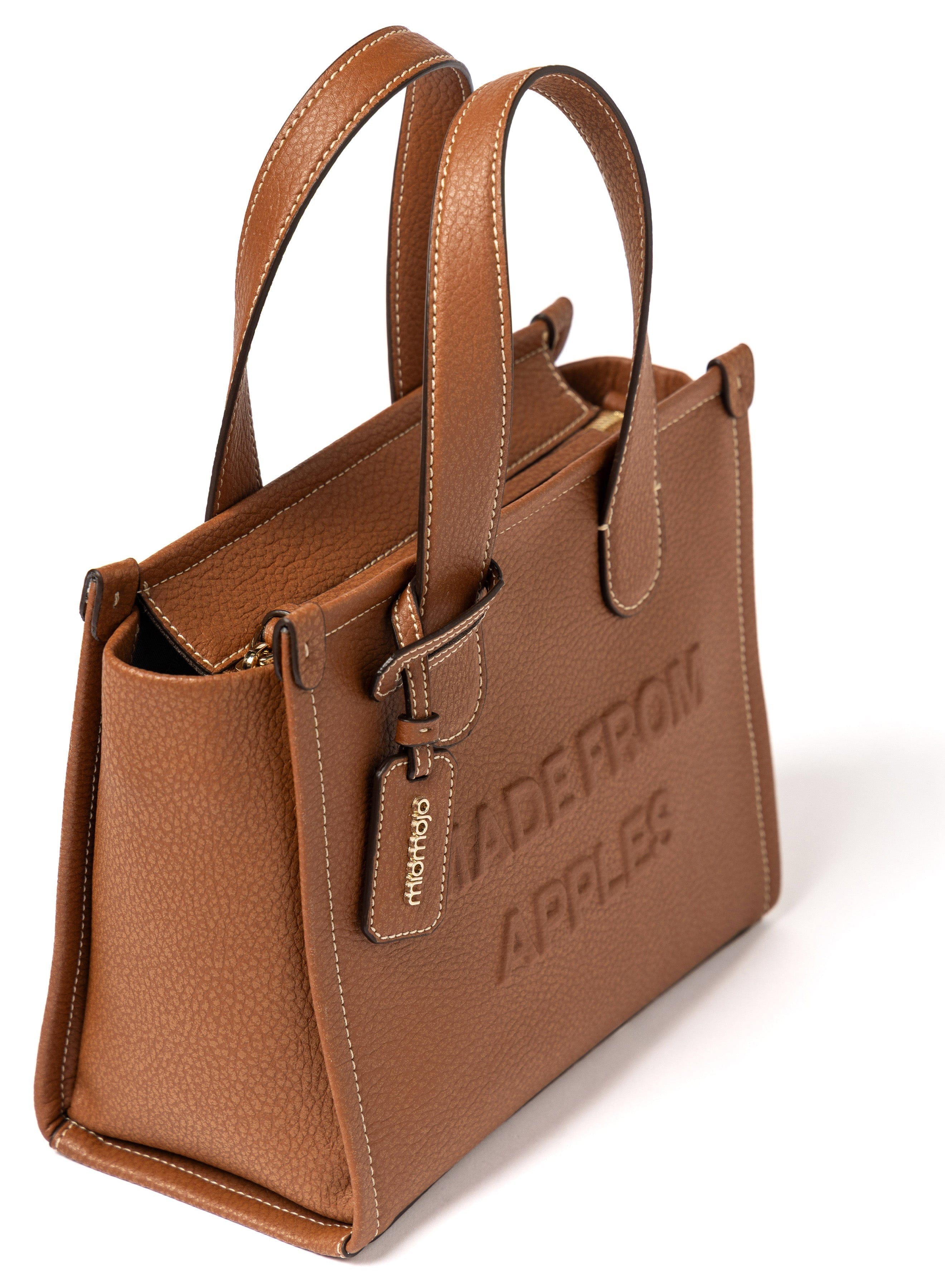 Alma M Vegan Leather Tote Bag for Women | Apple Leather Handbag in Cognac | Stylish & Eco-Friendly Work Bag, Travel, Shopping, Everyday Use