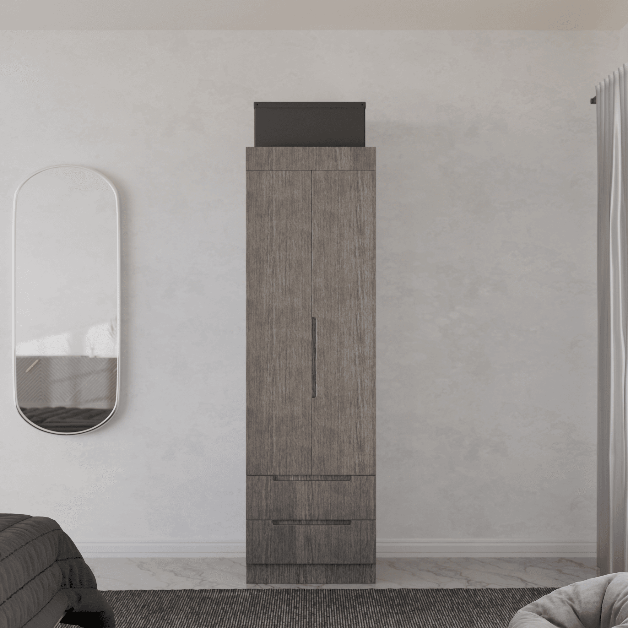 Harris 2 Door Open Wardrobe Closet - Freestanding Storage Cabinet for Bedroom, Living Room & Entryway - Modern Wooden Clothes Organizer with Hanging Rod & Shelves