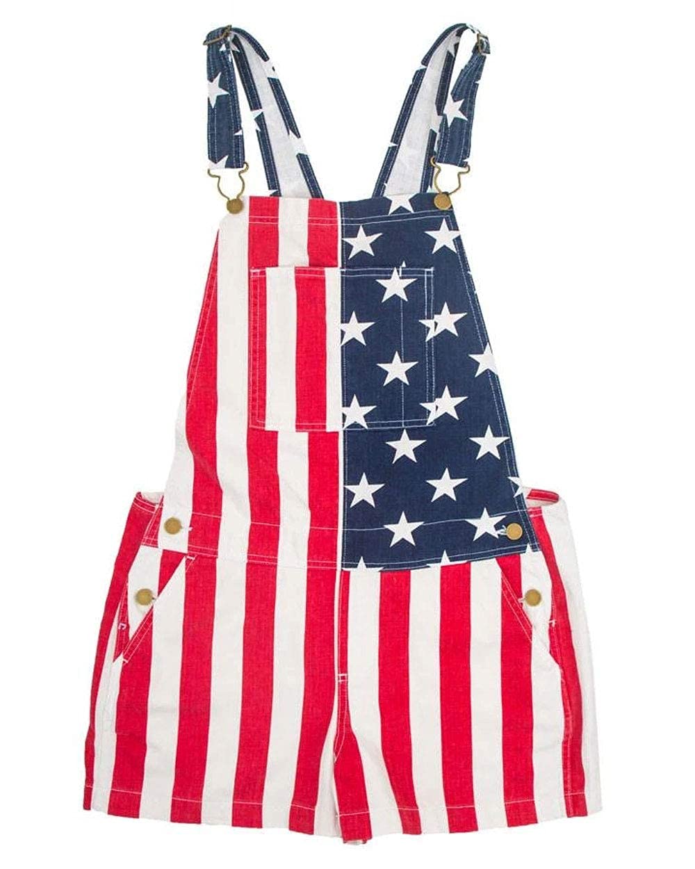 American Flag Denim Bib Overall Shorts Romper for Men & Women - Patriotic Independence Day Outfit for BBQ, Festivals & 4th of July Celebrations