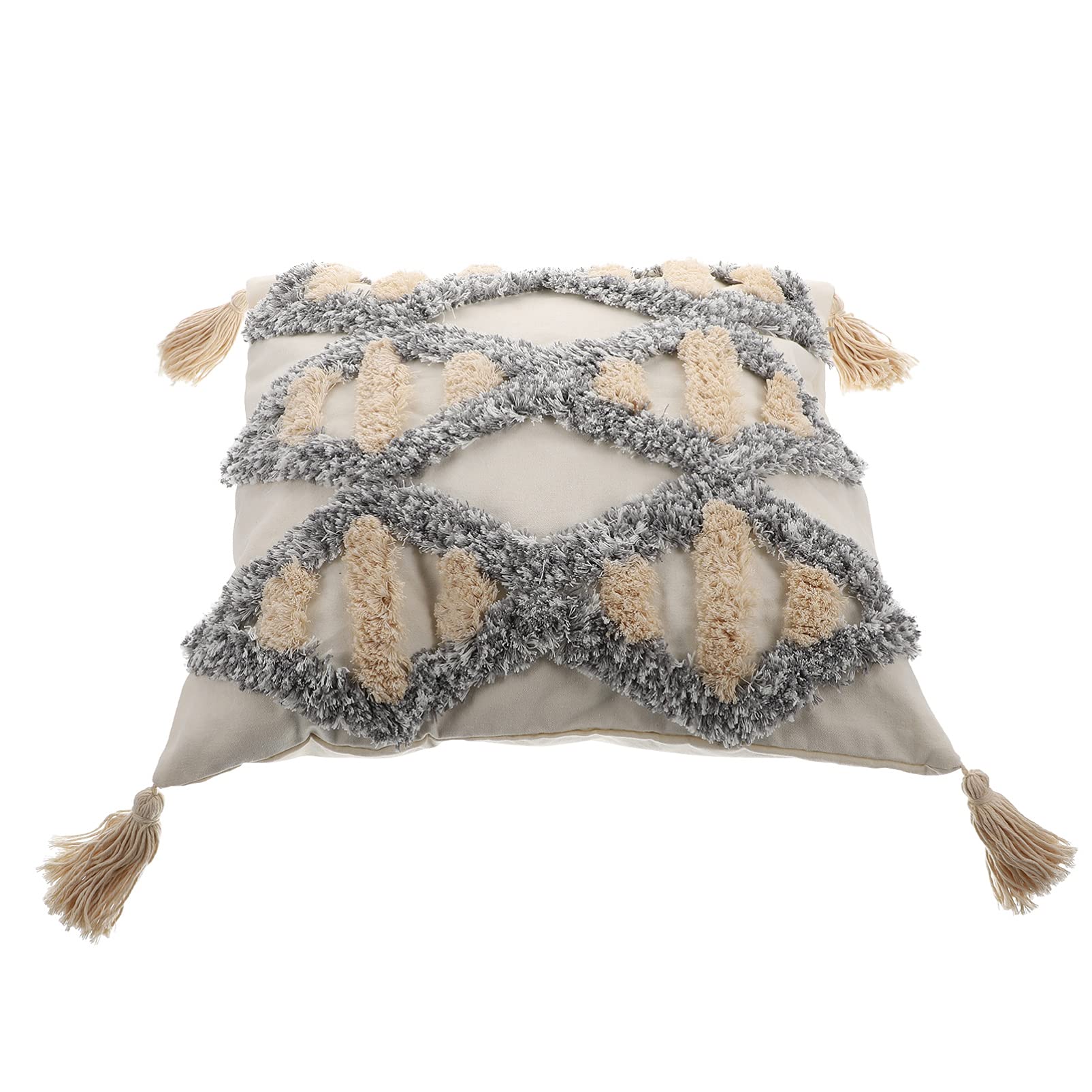 HEALLILY Boho Pillow Covers - Moroccan Bohemian Tassel Throw Pillow Cases with Macrame Trim, Square Cushion Protectors for Sofa, Bed & Home Decor