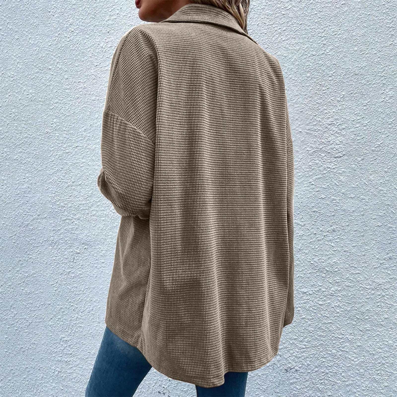 Trendy Oversized Cardigans for Women - Waffle Knit Shacket Jacket with Long Sleeves & Button Down Design - Warm Winter Coats & Layering Essential for Casual Outfits, Office Wear & Cozy Home Lounging