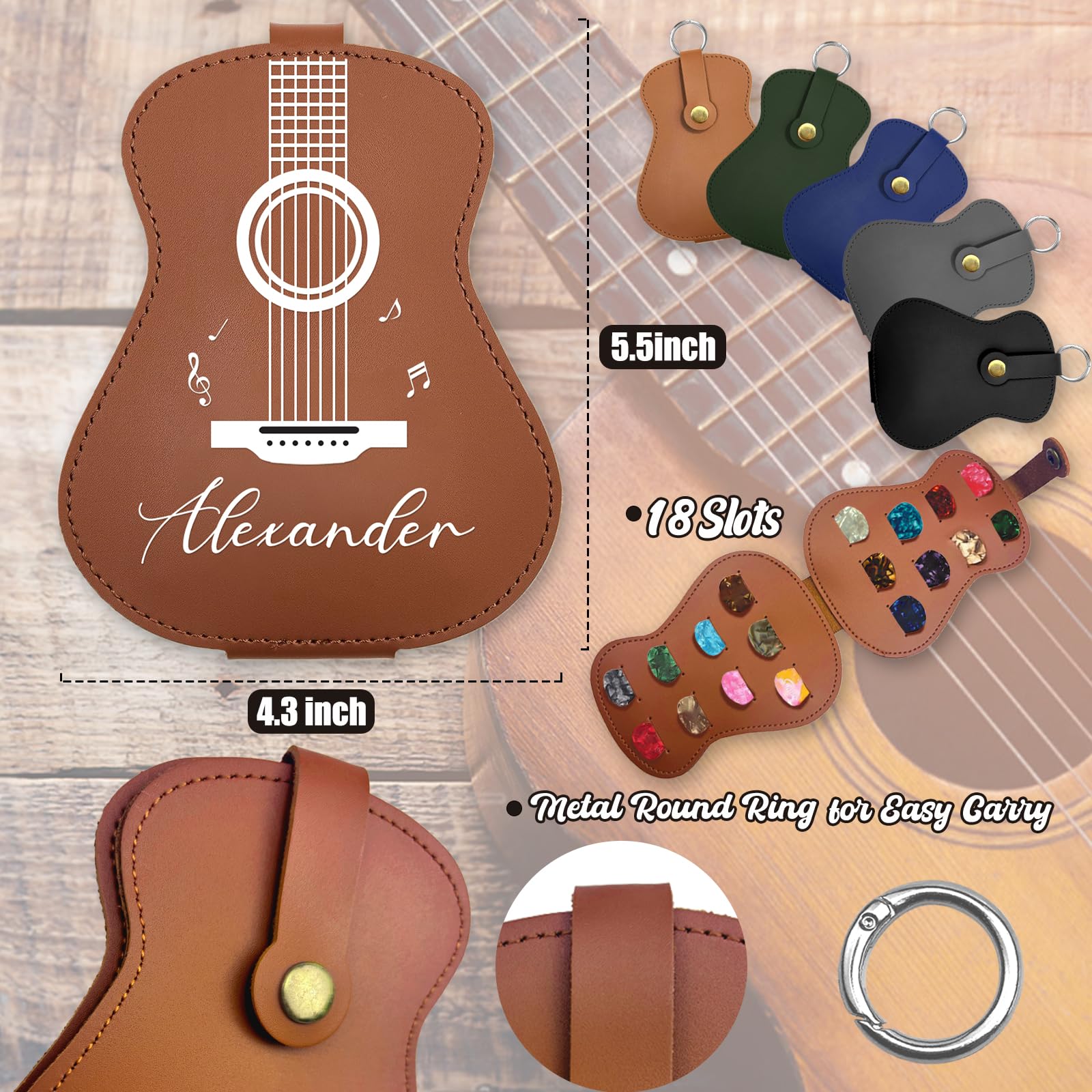 Custom Personalized Leather Guitar Pick Case Holder - Guitar Shaped Pick Storage for Musicians - Engraved Gift for Valentine's Day, Birthday & Special Occasions - Perfect for Guitarists, Bass Players & Music Lovers