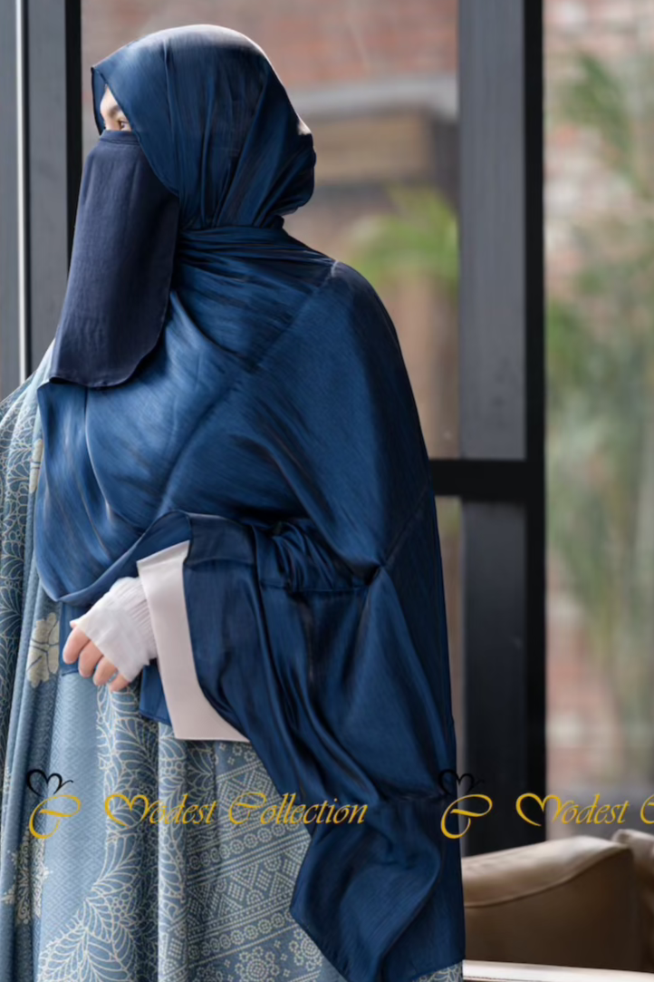 Jimmy Choo Blue Hijab Scarf - Elegant Muslim Headscarf for Women, Perfect for Daily Wear, Prayer, and Special Occasions