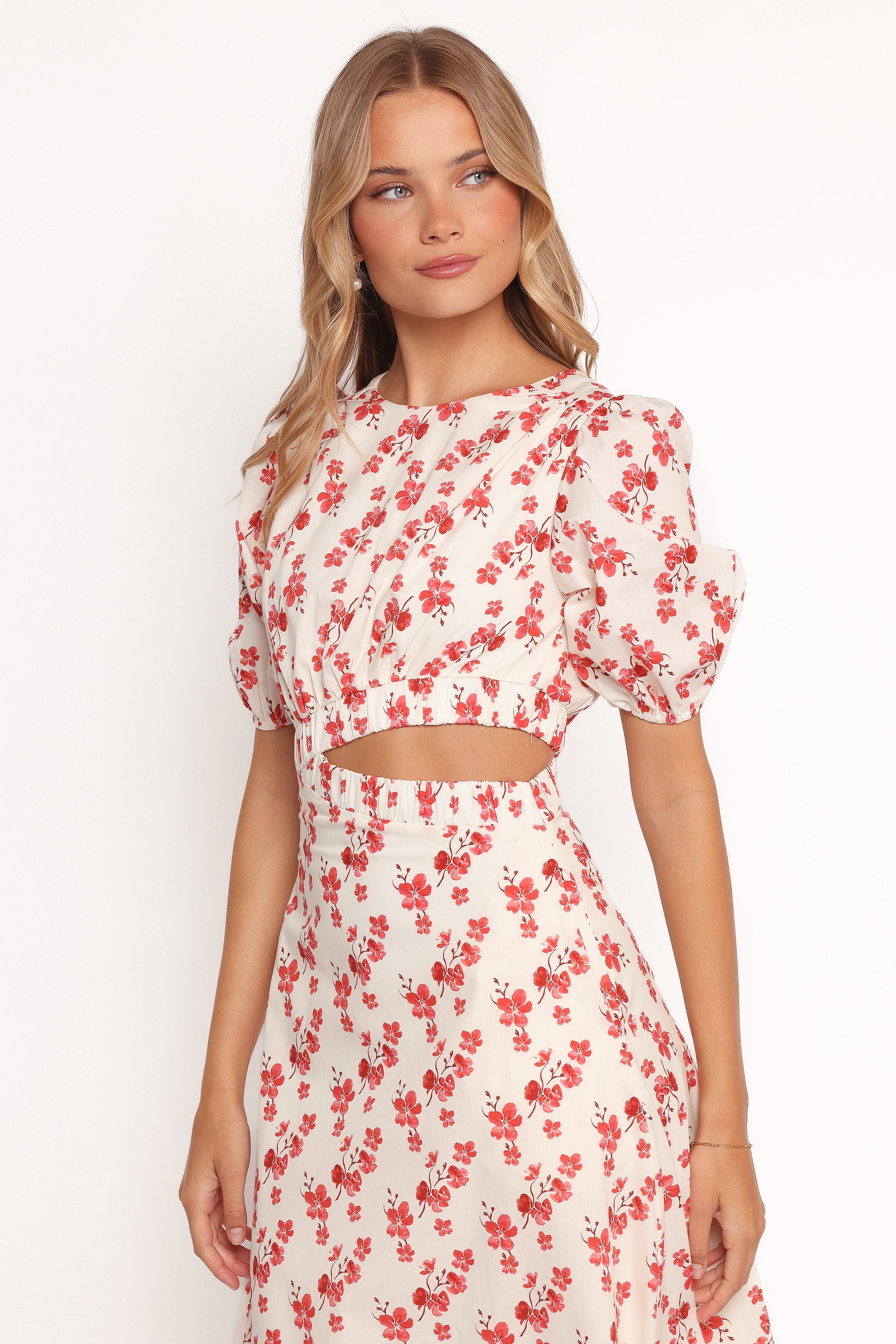 Aminah Women's Floral Puff Sleeve Dress - Elegant Red Summer Dress for Party, Wedding & Date Night