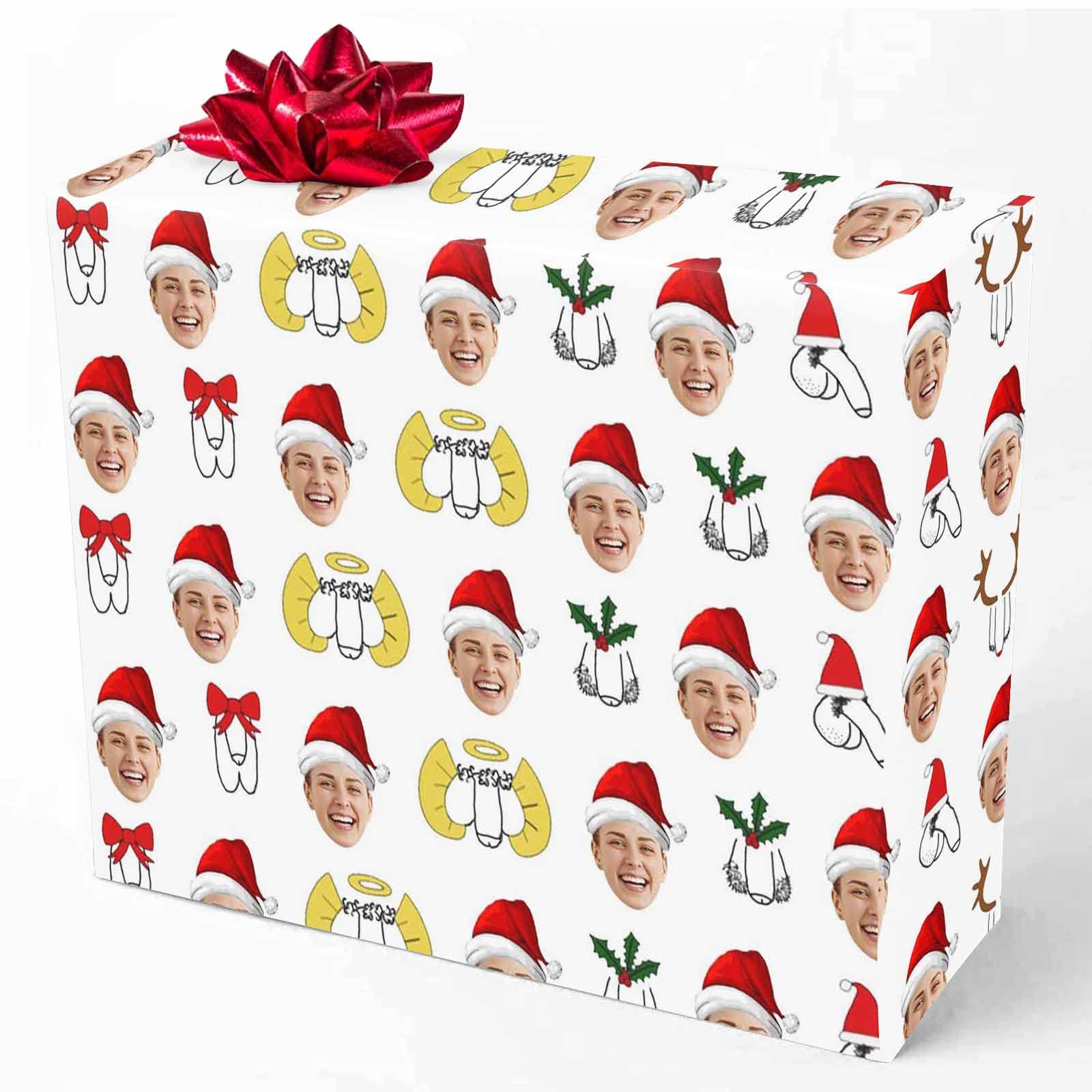 Custom Photo Wrapping Paper Roll - Personalized Christmas Gift Wrap with Funny Face Prints & Santa Hat Design (58x23 Inches, 5 Rolls) - Perfect for Birthday, Christmas Gifts for Mom, Dad, Grandma | Holiday Present Wrapping & Festive Decorations