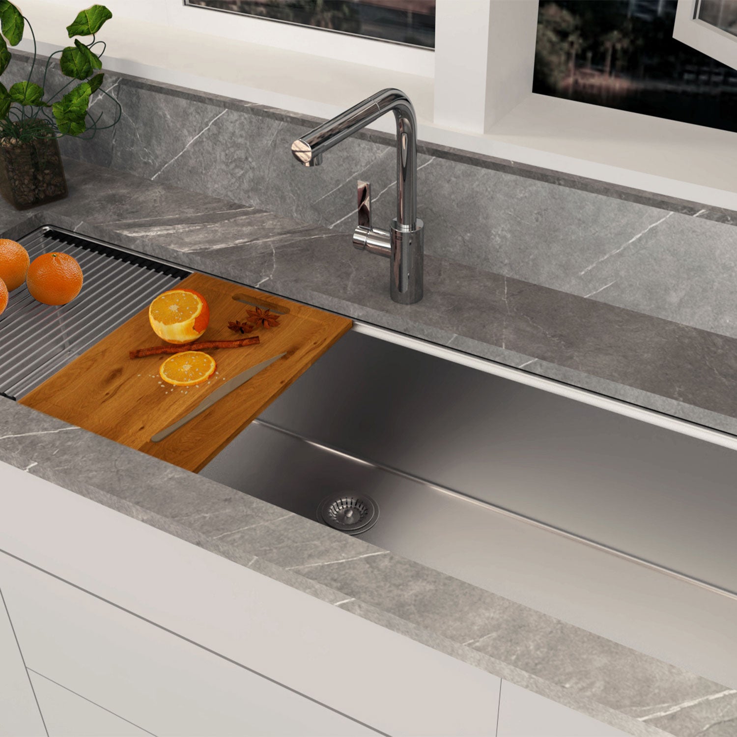 **DAX Workstation Single Bowl Undermount Kitchen Sink 18G Stainless Steel 59 x 18 Inches R10 Radius - Includes Accessories, Perfect for Modern Kitchens & Food Prep Stations**