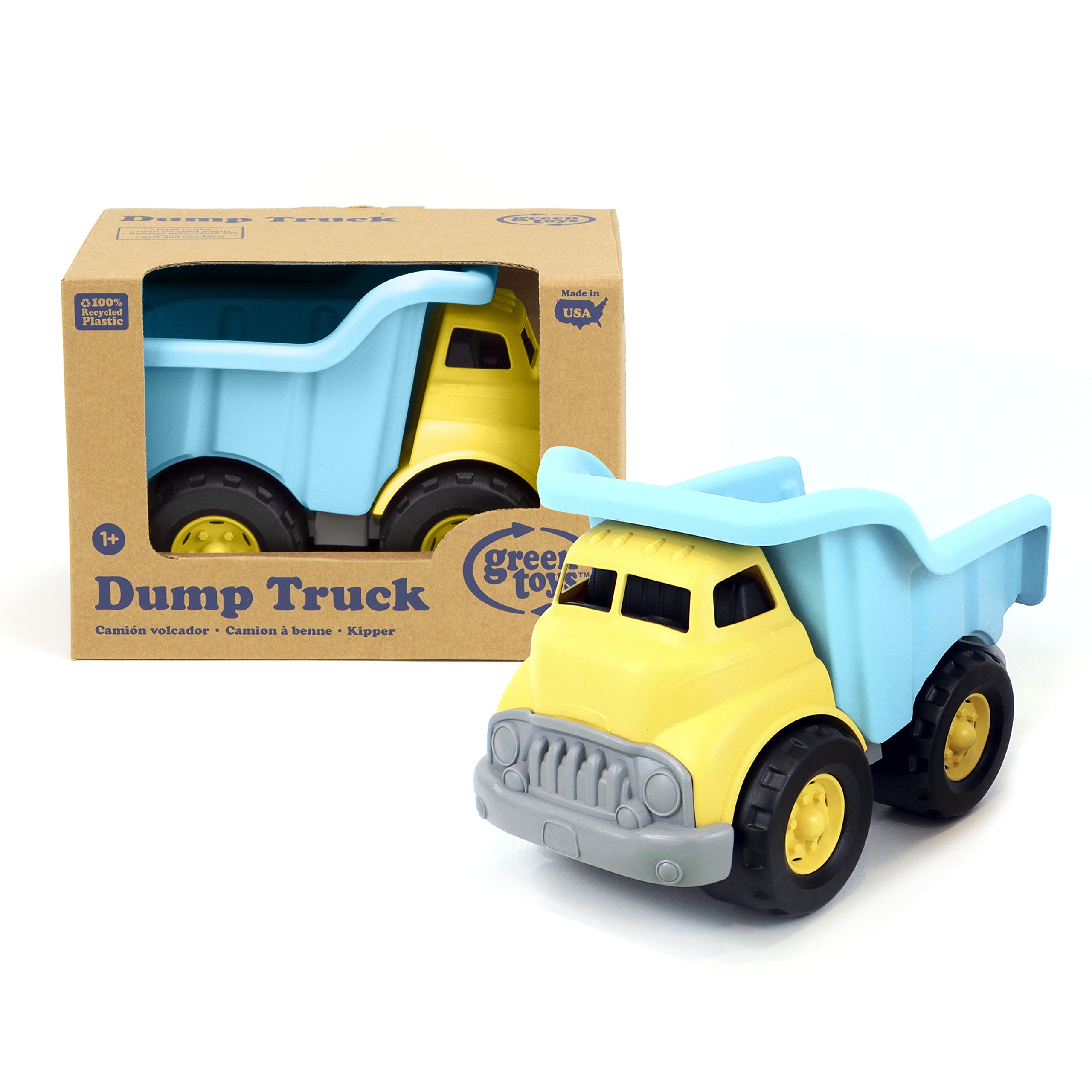 Green Toys Dump Truck - Eco-Friendly Turquoise/Yellow Construction Vehicle Toy for Kids | Perfect for Sandbox Play, Outdoor Adventures & Imaginative Playtime