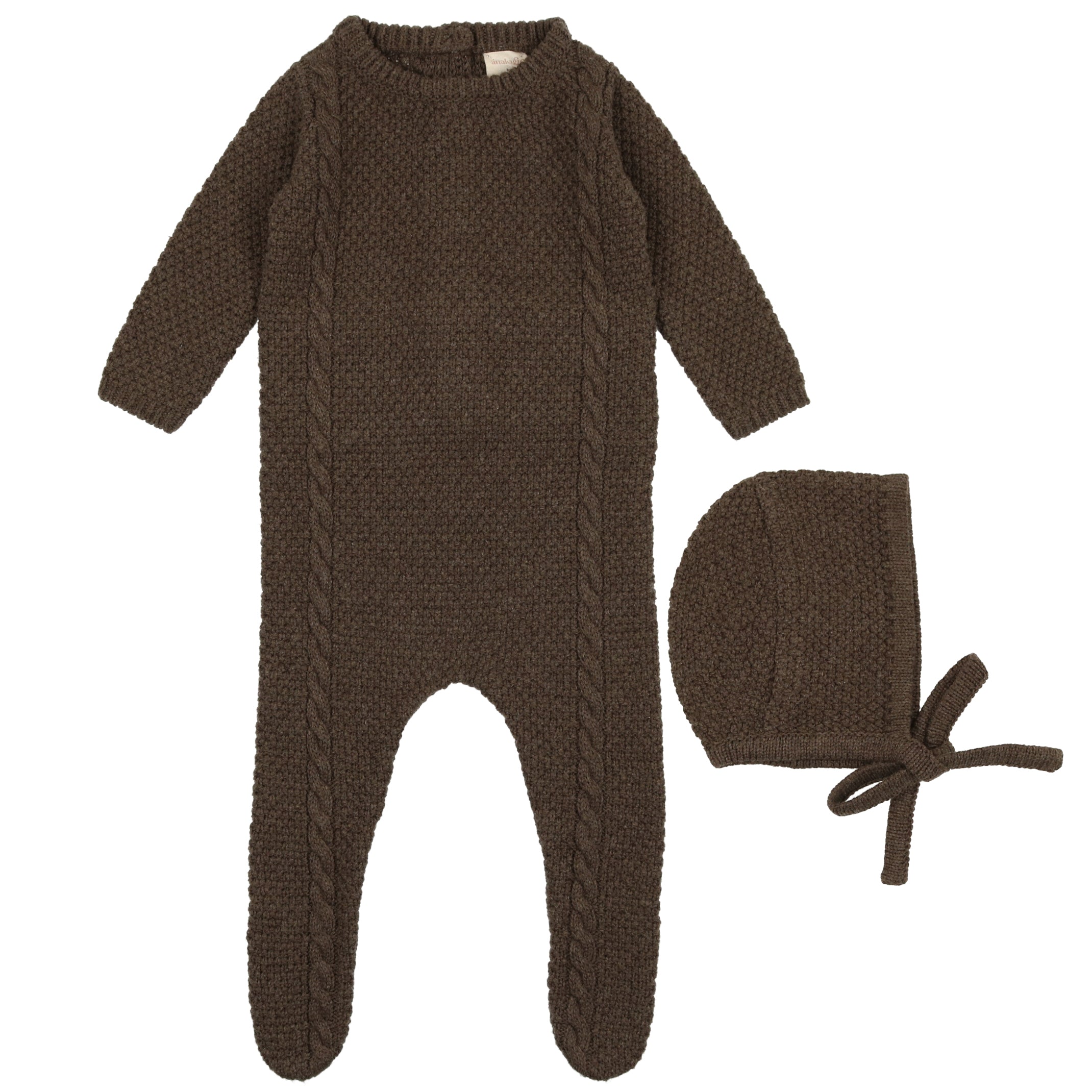 Lil Legs Heather Brown Cable Knit Baby Stretchie and Bonnet Set - Soft & Stretchy Newborn Outfit for Photo Shoots, Holidays, and Everyday Comfort