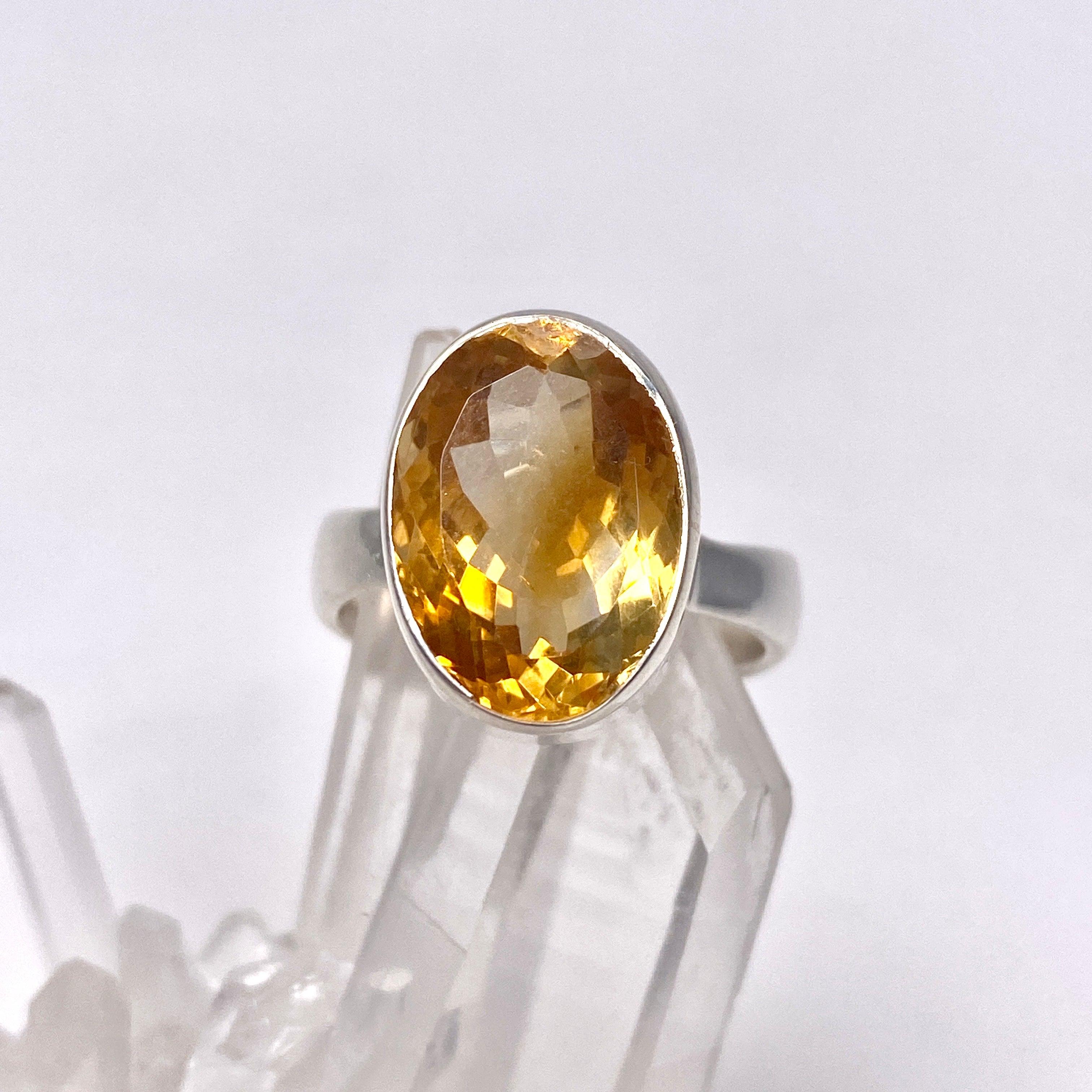 Natural Citrine Faceted Oval Ring - Size 9 - KRGJ2832 - Elegant Jewelry for Women, Perfect for Weddings, Parties & Everyday Wear