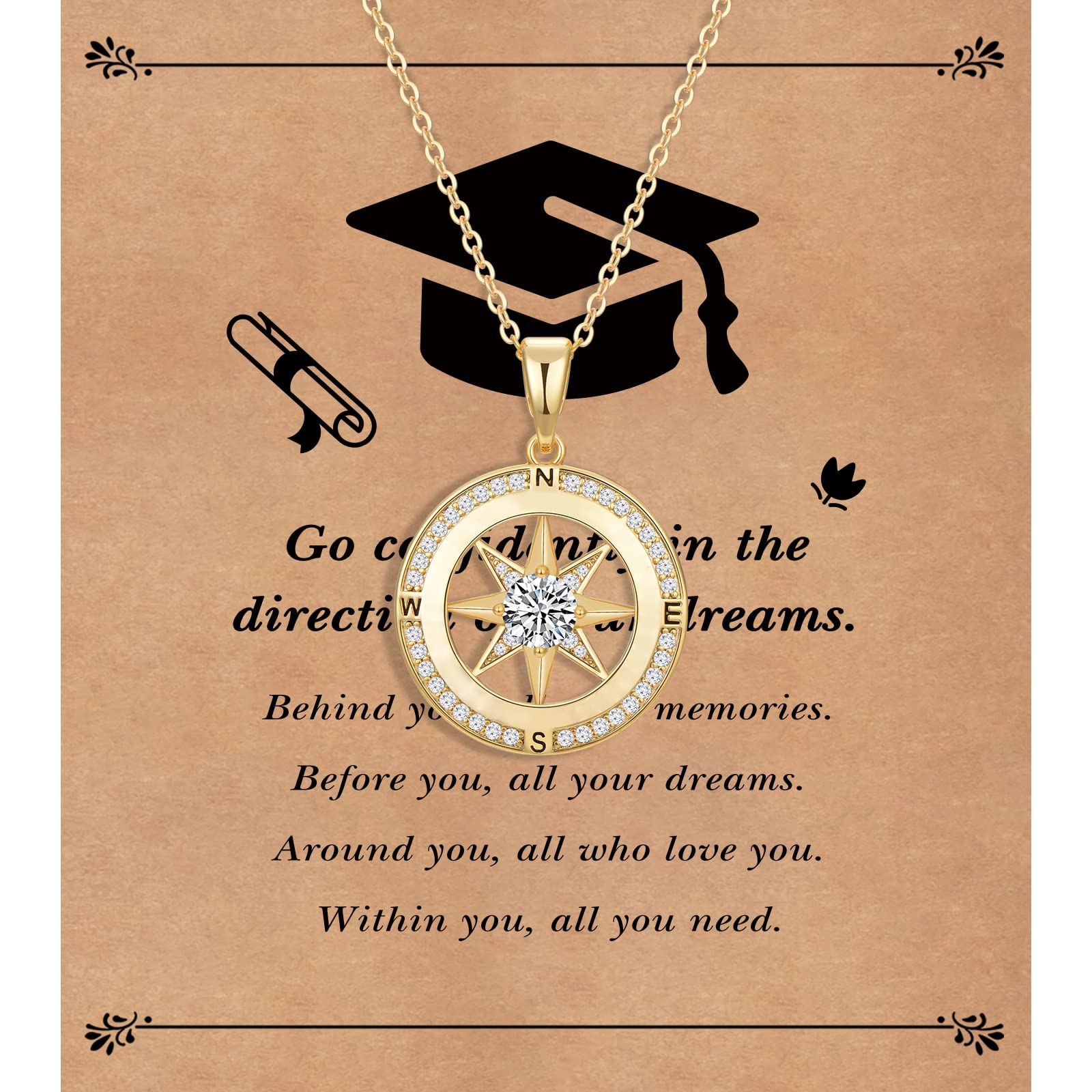 2024 Graduation Gifts for Women - Elegant Compass Necklace Jewelry for College & High School Graduates | Perfect Gift for Friends, Daughters & Class of 2024 | Ideal for Commencement Ceremonies, Graduation Parties & Special Occasions