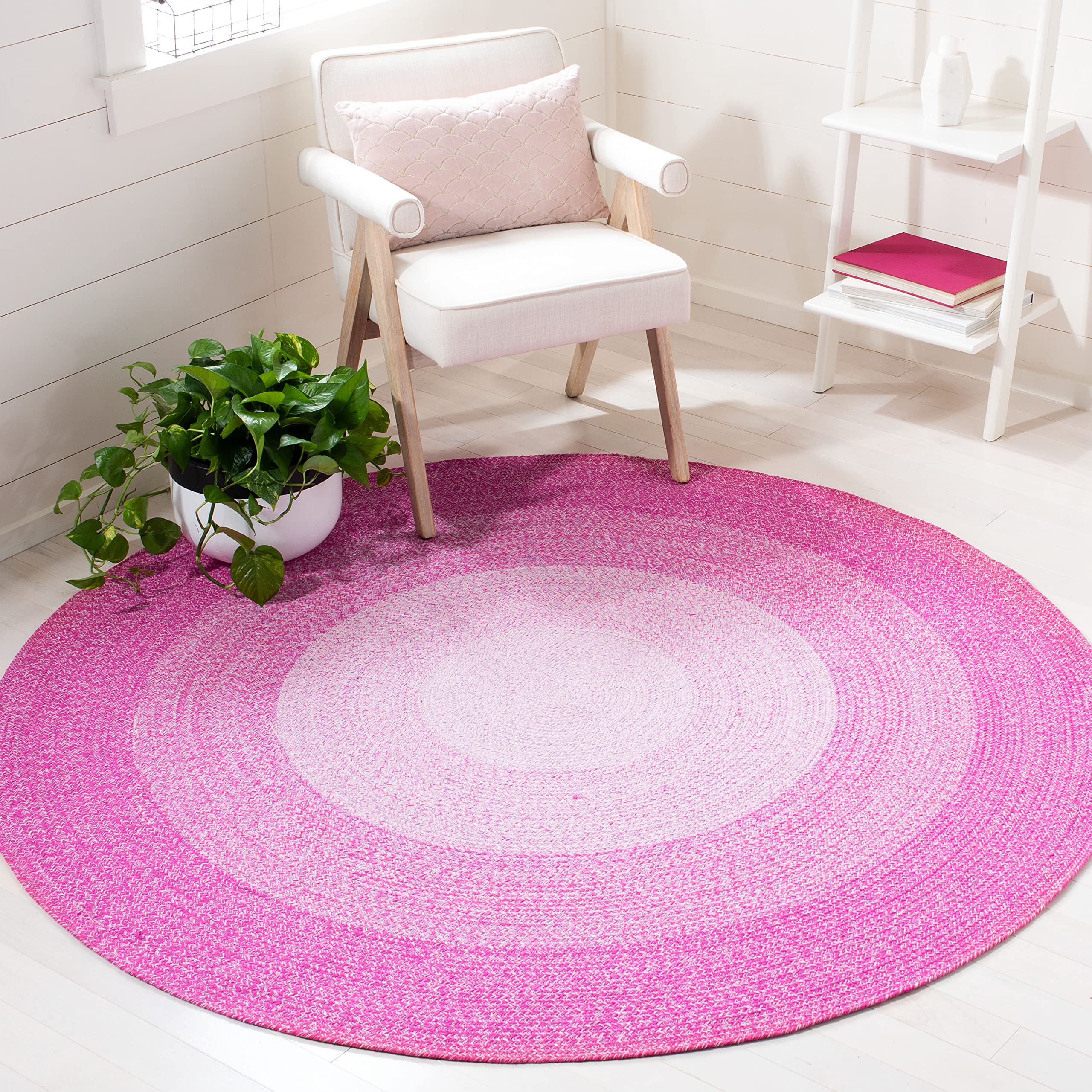 SAFAVIEH Cape Cod Collection 5' Round Red & Pink Handmade Braided Cotton Area Rug - Perfect for Living Room, Bedroom & Nursery Decor