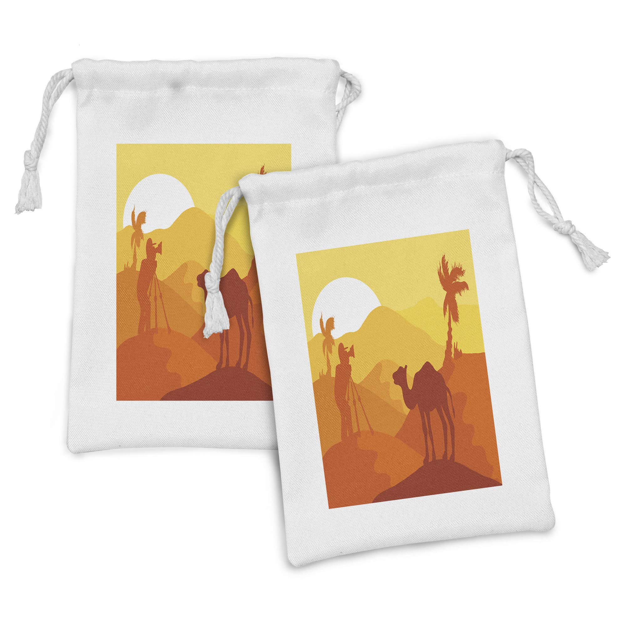 Ambesonne 2-Pack Travel Pouch Set - Desert Camel Savannah Ombre Drawstring Bags (9
