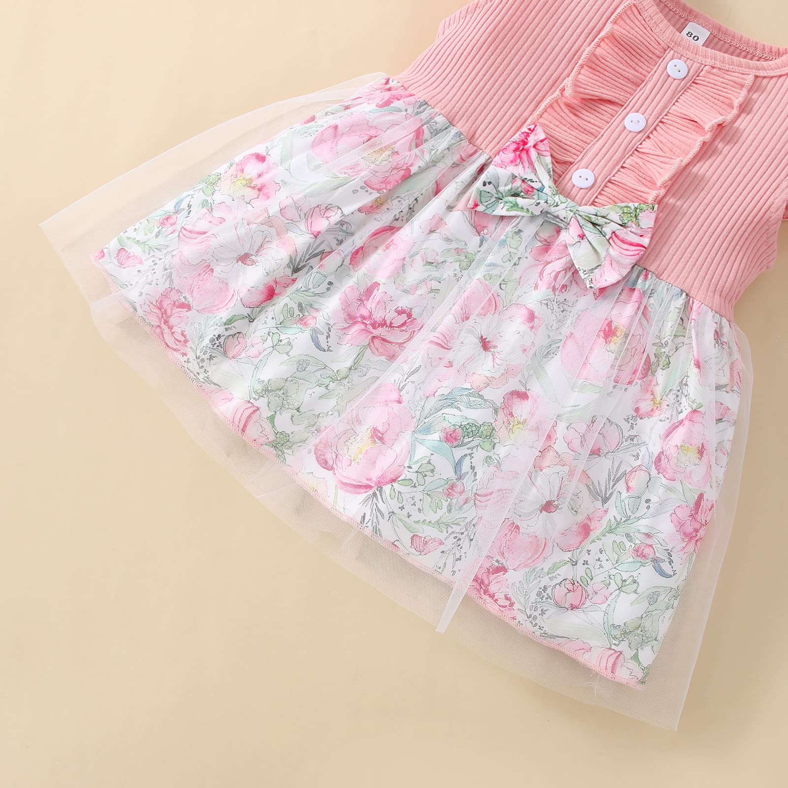 Baby Girl Summer Dress - Ruffle Sleeveless Ribbed Tops Floral Tutu Tulle Sundress | Perfect for Beach, Birthday Parties & Outdoor Play