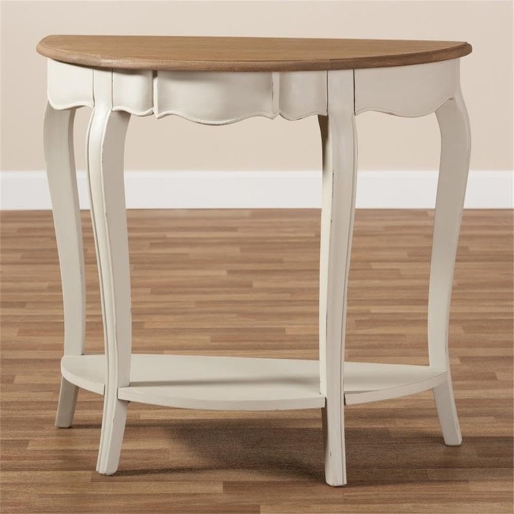 BOWERY HILL White and Natural Brown Wooden Console Table - Entryway Sofa Table, Hallway Accent Table for Living Room & Bedroom Decor