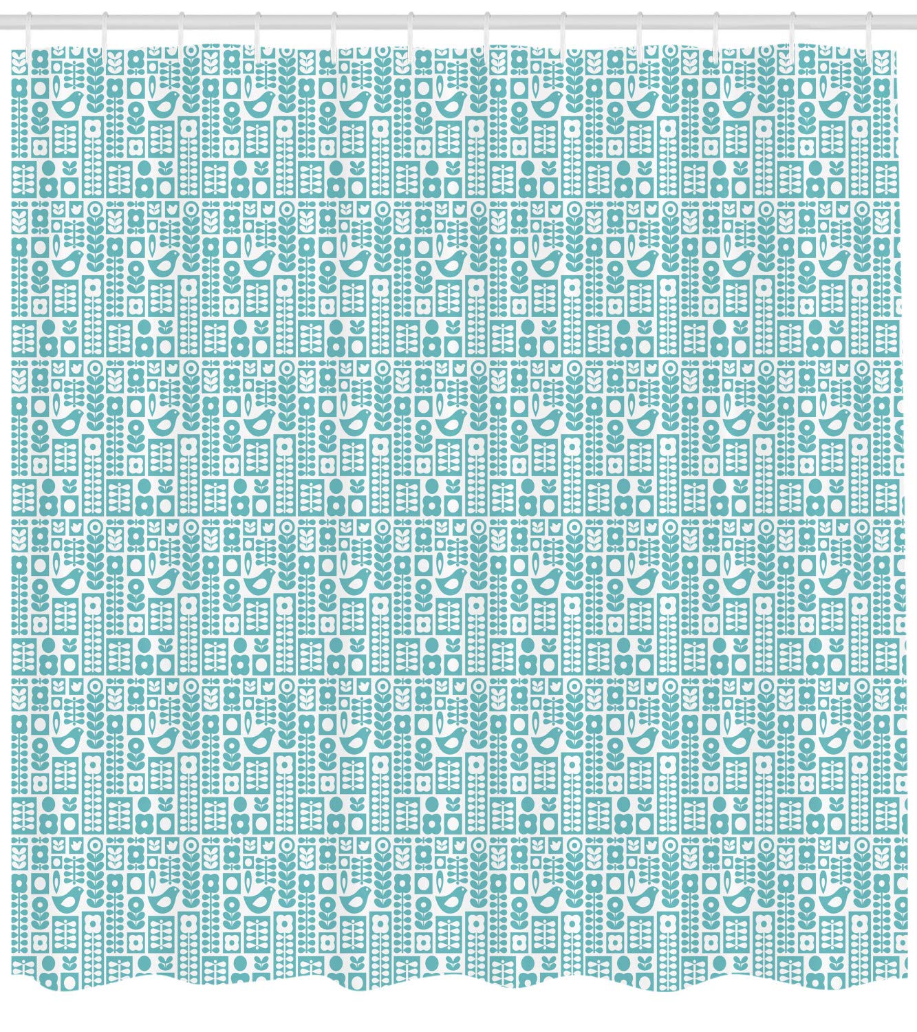 Ambesonne Nordic Shower Curtain - Scandinavian Folk Ornaments Modern Abstract Floral Bird Design, 69x70 Inch Fabric Bathroom Decor with Hooks in Seafoam White | Elegant Spa & Guest Bath Decor