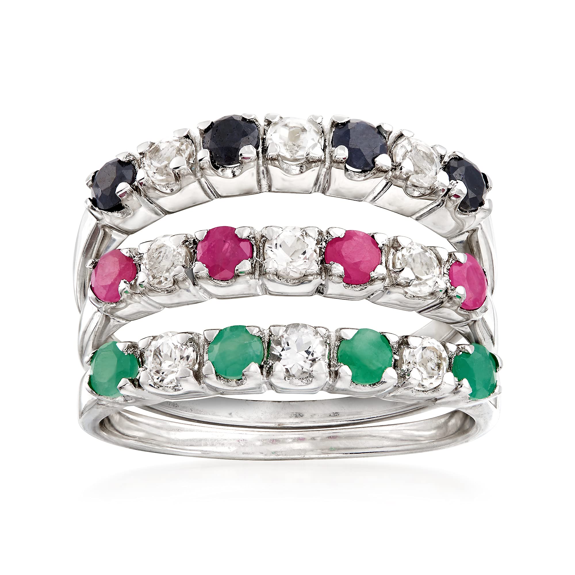 Ross-Simons 1.50 Carat Total Weight Multi-Gemstone Sterling Silver Ring Set - 3 Piece Stackable Rings for Women, Perfect for Weddings, Anniversaries & Everyday Elegance