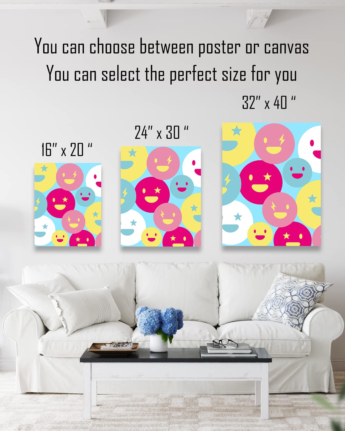 Trendy Preppy Room Decor for Teen Girls - Smiley Face Emoji Wall Art Canvas - Cute Pink Aesthetic Bedroom Decor - 32x40 Inches Ready to Hang - Perfect for Dorm, Bedroom & Teen Girl Gift