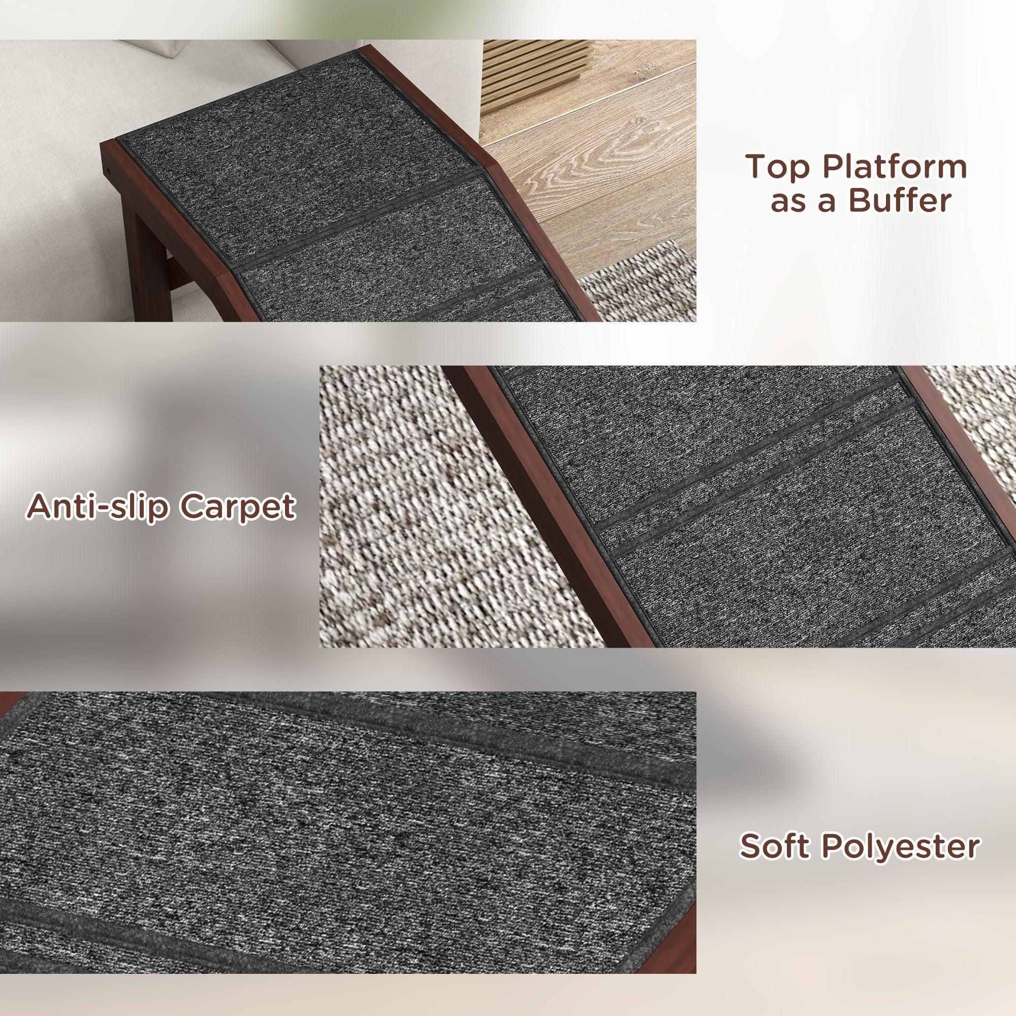Non-Slip Dog Ramp for High Beds - 74 Inch Pet Stairs with Carpeted Top Platform (16x25 Inches, Brown) - Perfect for Small, Elderly & Injured Dogs to Safely Access Furniture