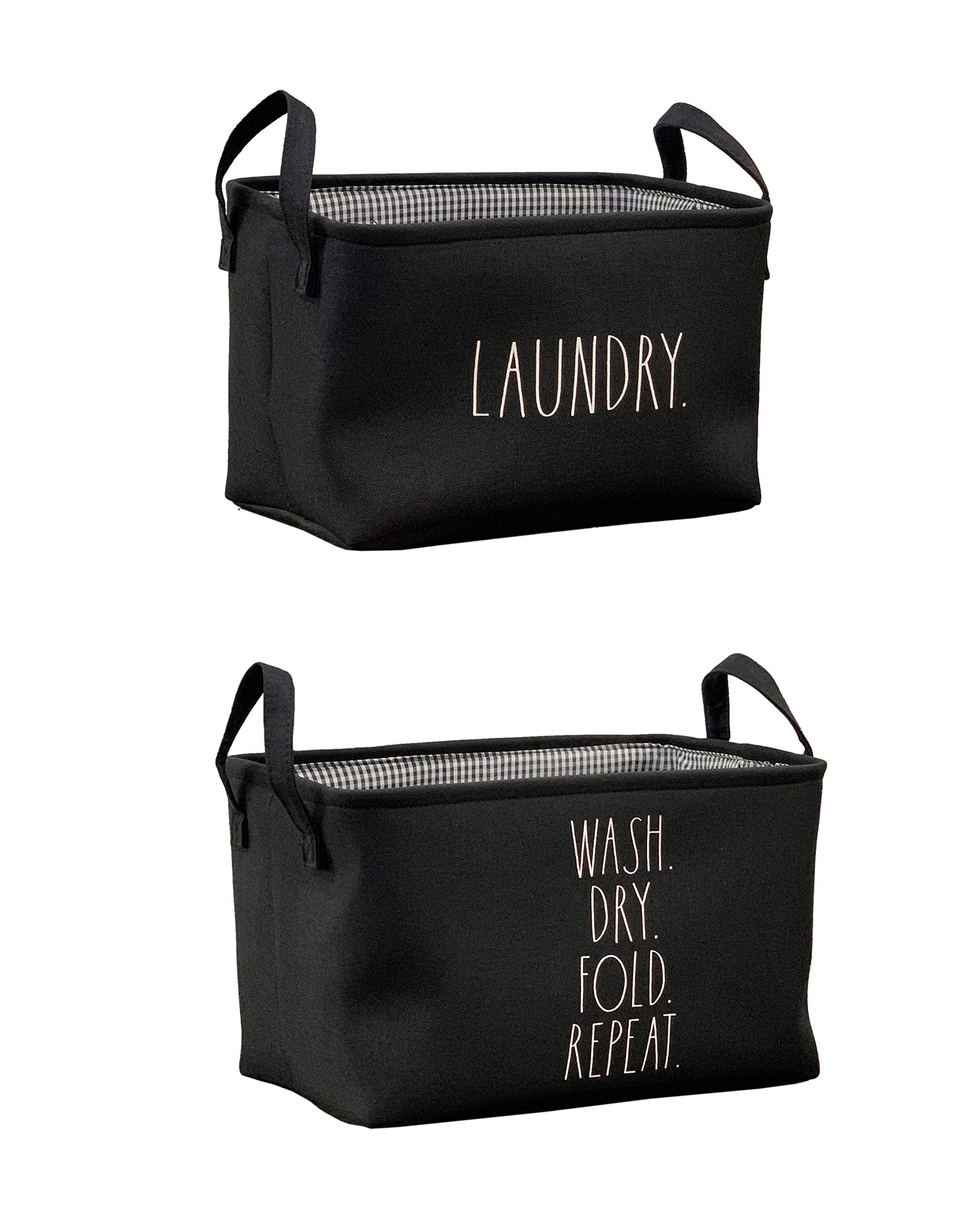 Rae Dunn 2-Piece Black Fabric Storage Baskets Set - Rectangle Organizer Bins for Laundry, Closet, Bedroom, Bathroom & Nursery - Home Decor & Toy Storage Solutions | Perfect for Organizing Kids' Rooms, Shelves, and Under-Bed Storage