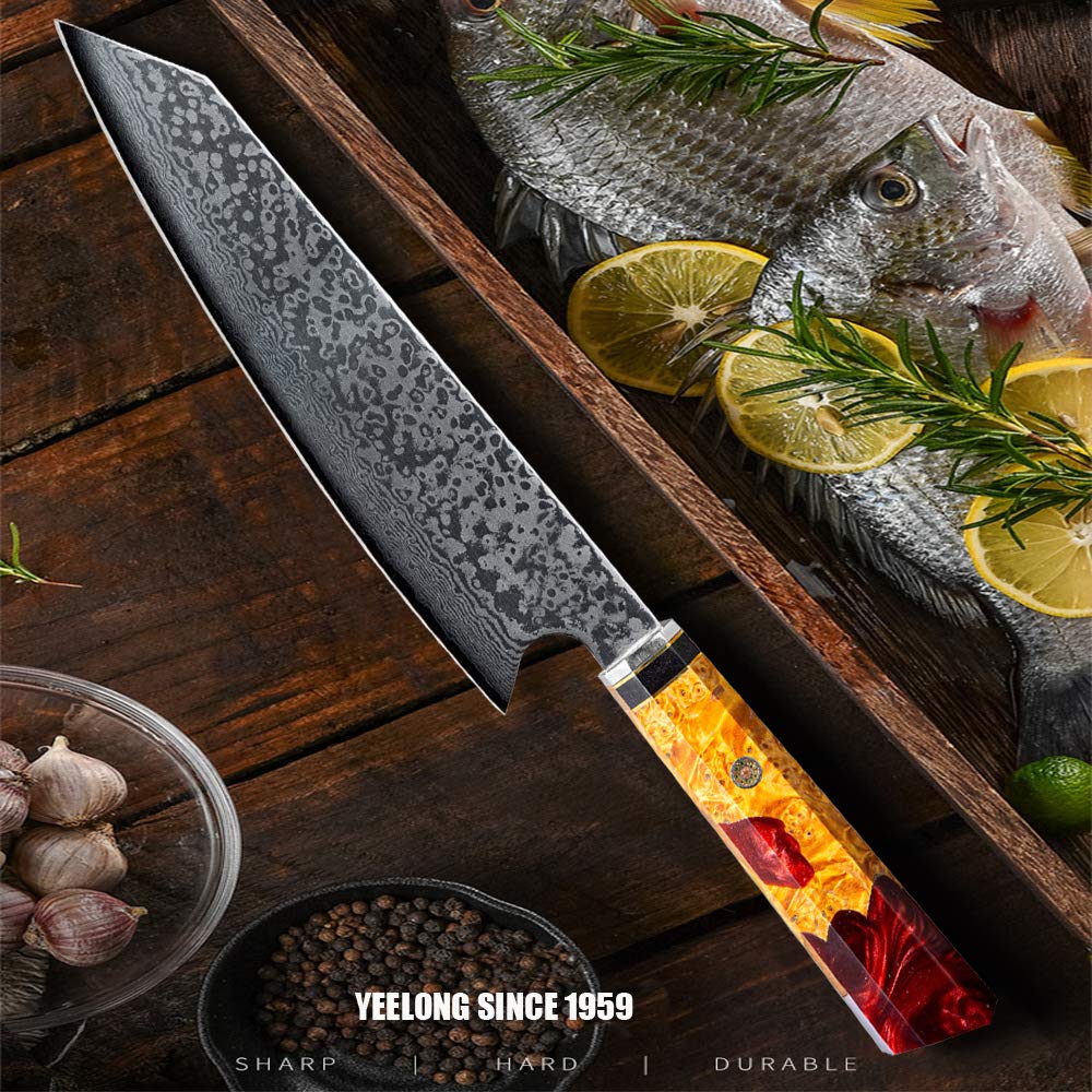 Premium 8 Inch Damascus Steel Japanese Chef Knife - Handcrafted with Stabilized Wood Resin Octagonal Handle - Perfect for Slicing, Dicing & Professional Cooking