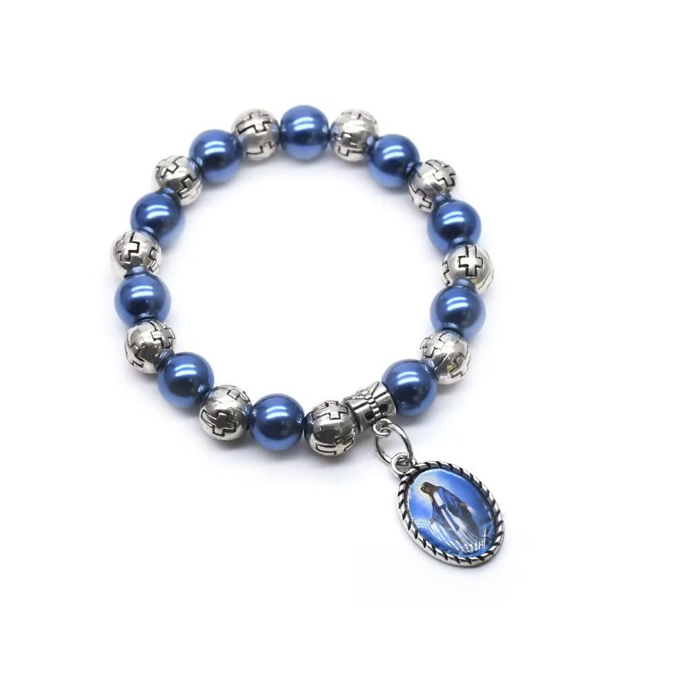 Virgin Mary Bead Bracelet with Medal - Stretch Rosary Prayer Bracelet, Religious Catholic Jewelry Gift for Women - Perfect for Daily Wear, Prayer & Spiritual Protection