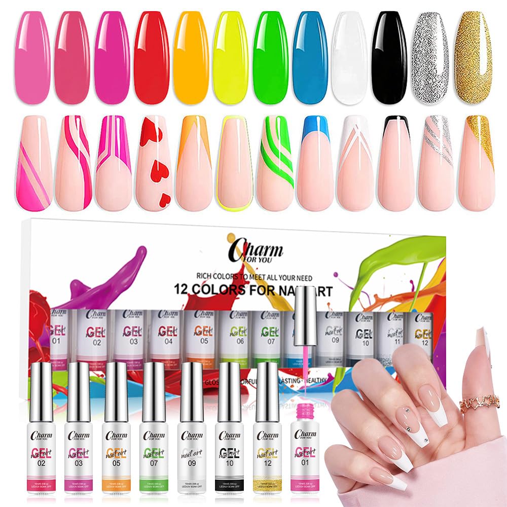 VERONNI Neon Paint Liner Nail Gel Set - 12 Colors Nail Art Polish Kit for DIY Salon, Spider Gel & Wire Pulling Design | Perfect for Nail Artists, Beginners & Gift Giving | Professional Nail Art Supplies for Creative Designs