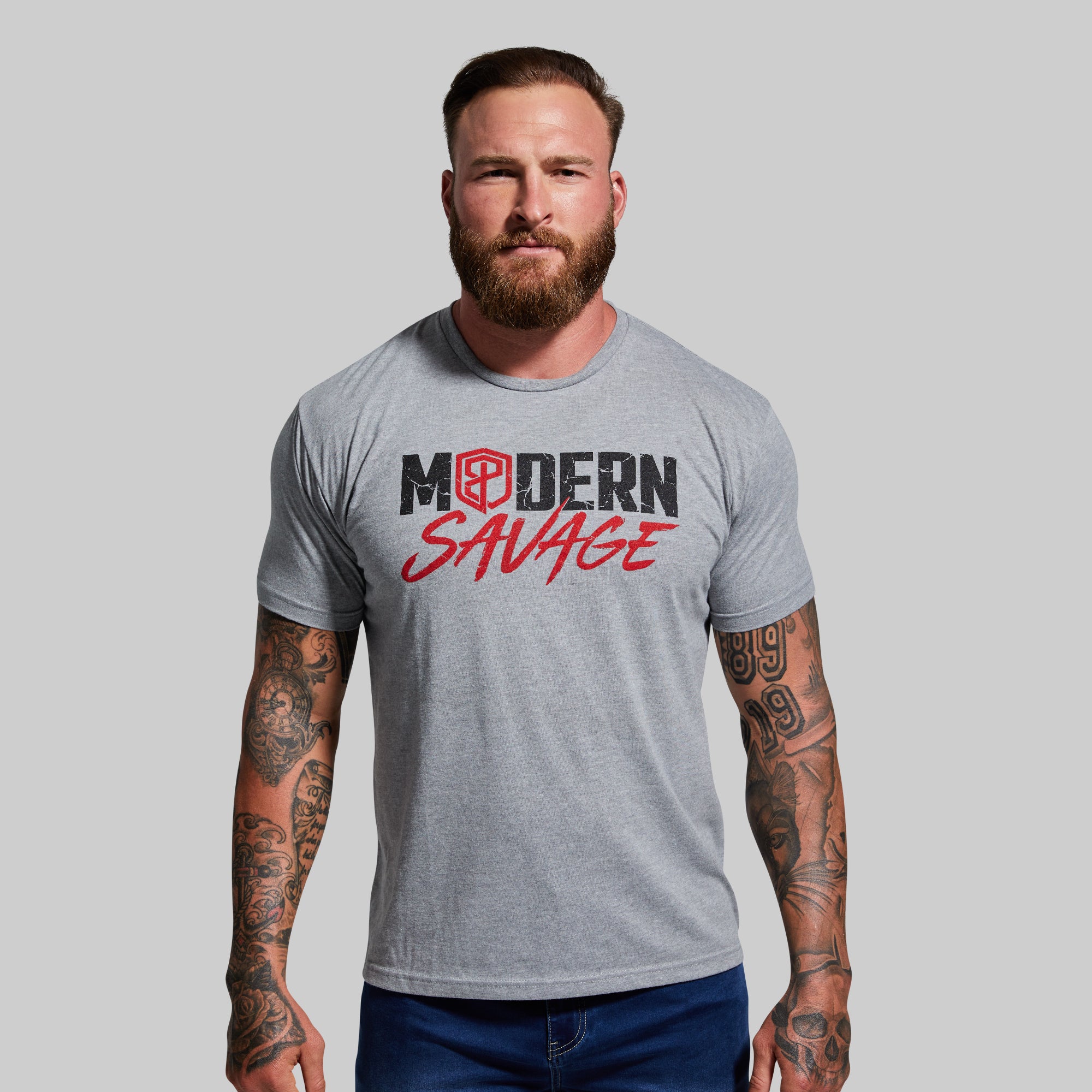 Modern Savage Graphic T-Shirt for Men - Dark Heather Grey Cotton Tee - Casual Streetwear & Everyday Wear