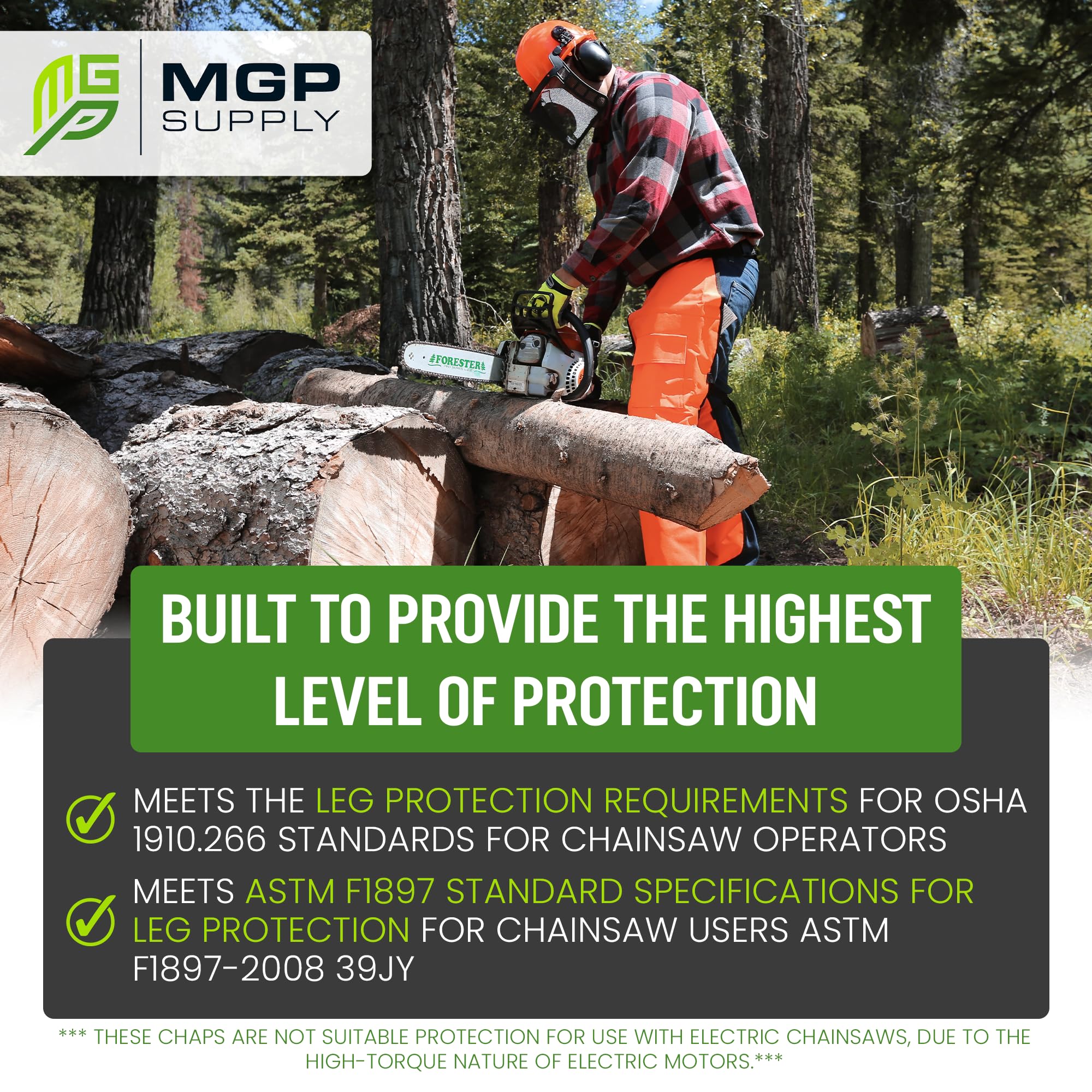Chainsaw Chaps for Men - Heavy Duty Apron Style with Pocket & Adjustable Belt - OSHA Approved Safety Gear for Woodcutting, Tree Trimming & Forestry Work