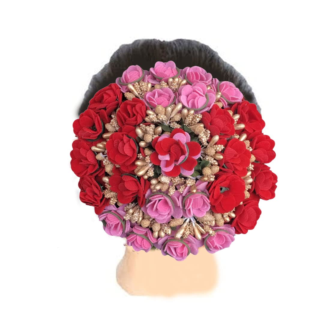 Arooman™ Bridal Hair Juda/Gajra - Red & Pink Floral Hair Accessories for Women & Girls (Pack of 1) - Perfect for Weddings, Parties & Indian Traditional Events