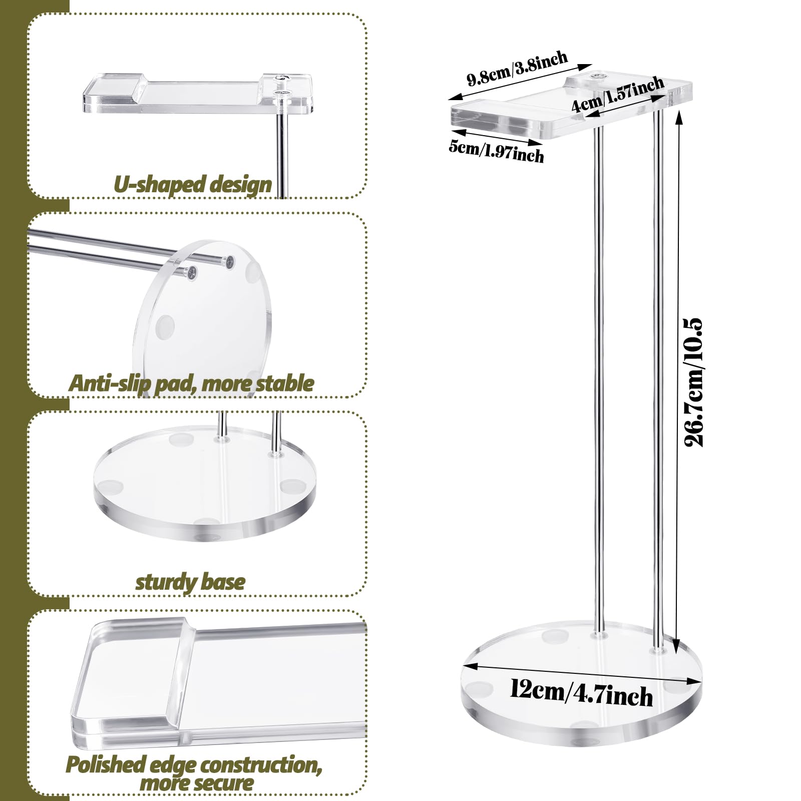 Xuhal Clear Acrylic Headphone Stand with Metal Base - Universal Gaming Headset Holder for Desk Display | Perfect for Home Office, Gaming Setup & Studio Organization