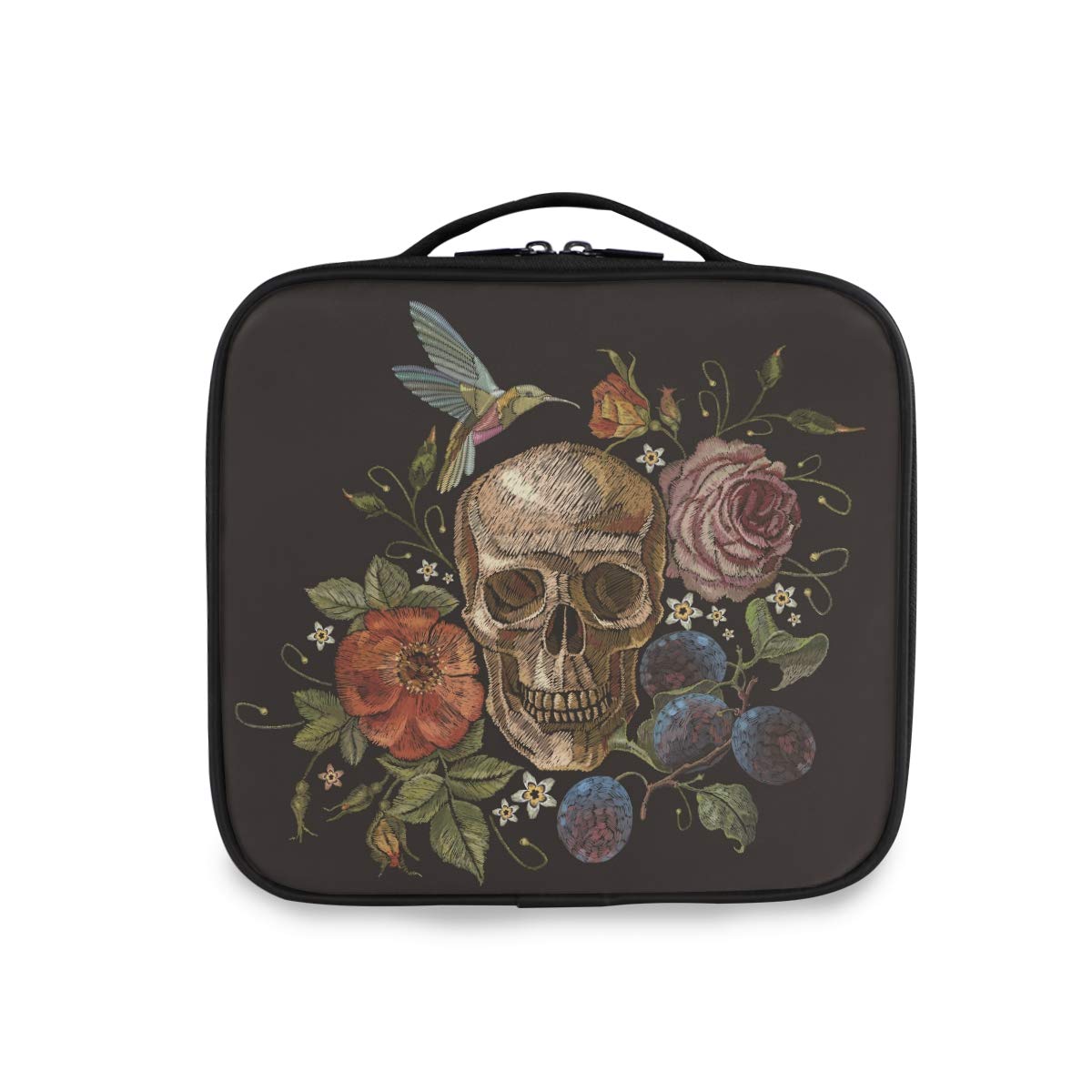 ALAZA Day of The Dead Makeup Bag - Skull Rose Hummingbird Cosmetic Travel Case for Women & Girls | Perfect for Vacation, Gym, and Daily Essentials Storage
