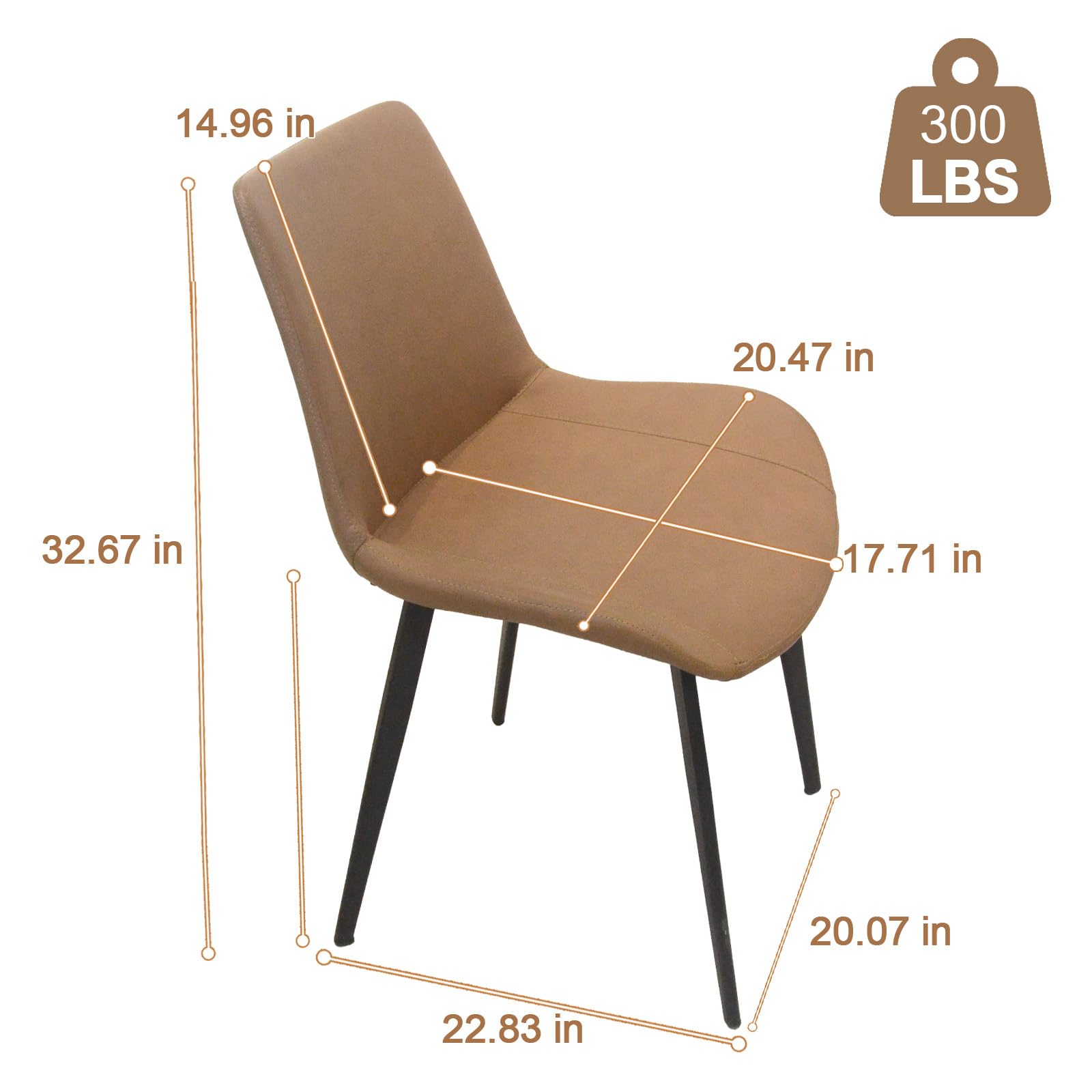Modern PU Leather Dining Chairs Set of 2 - Sturdy Metal Legs & Upholstered Seats - Brown Accent Side Chairs for Kitchen, Living Room & Dining Room - Perfect for Family Dinners & Entertaining Guests