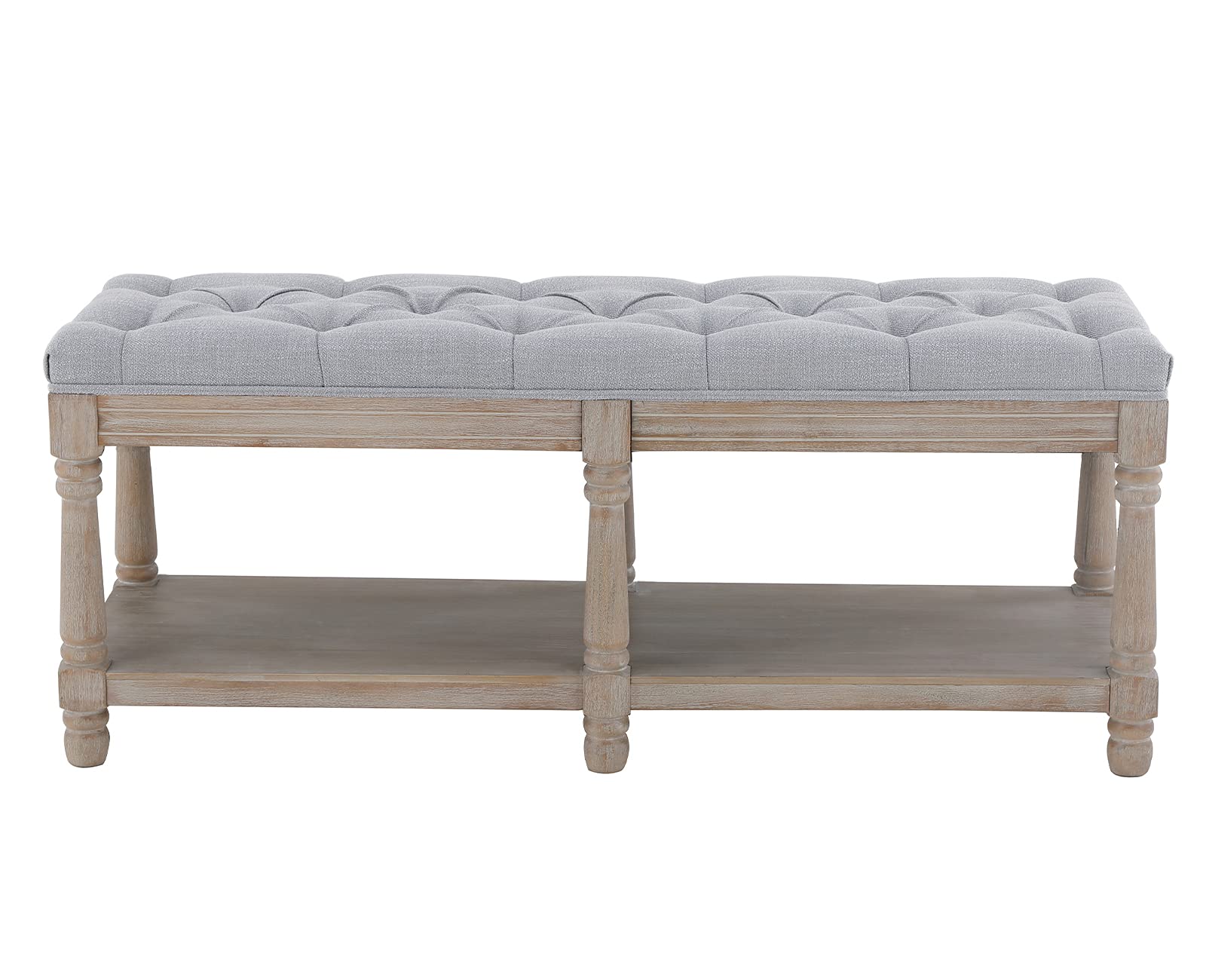 Kmax Storage Entryway Bench - Tufted Shoe Rack with Wooden Seat | Multi-Functional Hallway Bench for Entrance, Bedroom Corner & Window Seat (Gray) - Perfect for Small Space Organization & Shoe Storage Solutions