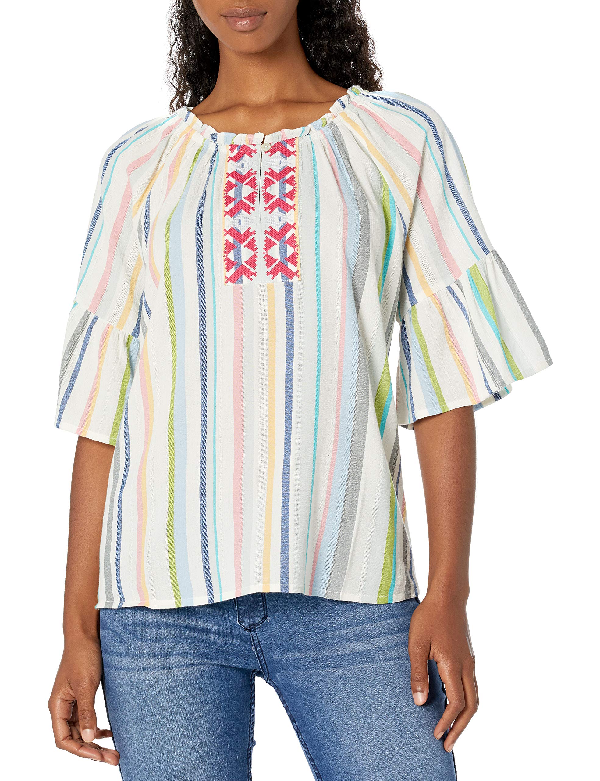 Vintage American Blues Women's Phoenix Print Cute Ruffled Neck Blouse - Perfect for Casual Outings, Date Nights & Summer Fashion