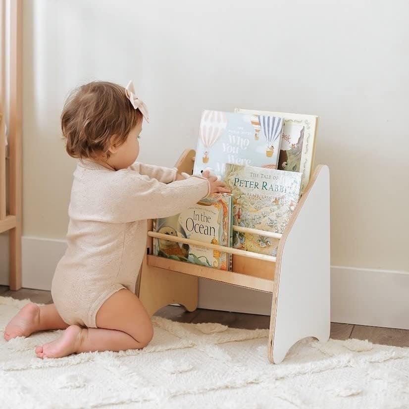 Montessori Kids Bookshelf - Wooden Bookcase for Toddlers & Children | Natural Wood Storage Shelf for Playroom, Nursery & Bedroom | Perfect Gift for 2nd & 3rd Birthday (Small, Green) - Organize Storybooks, Toys & Learning Materials